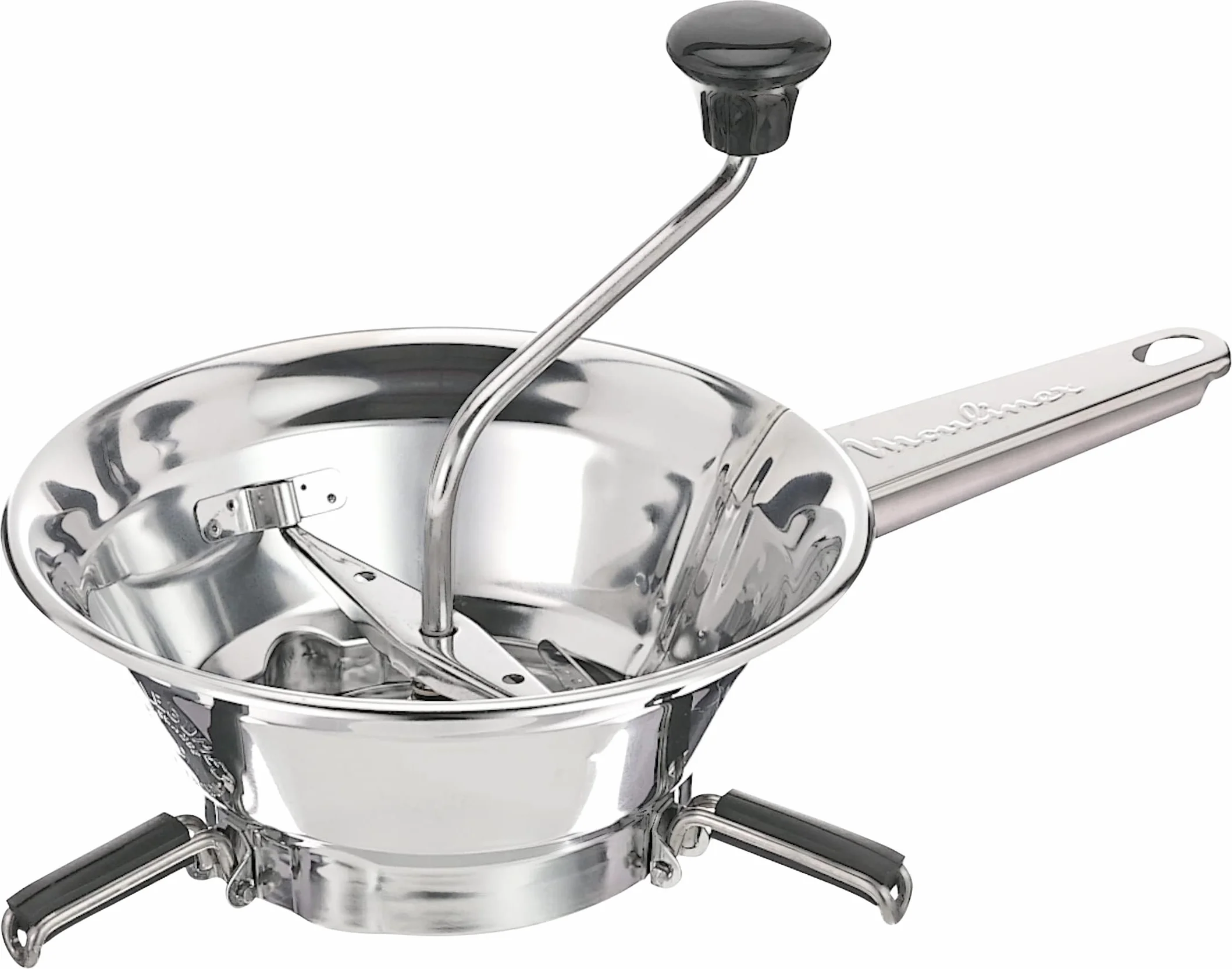 Moulinex Klasyczny ręczny młynek do warzyw ze stali nierdzewnej, mały model, łatwe mielenie, przeciery, zupy, kompoty, nadaje się do mycia w zmywarce, wyprodukowano we Francji A40106