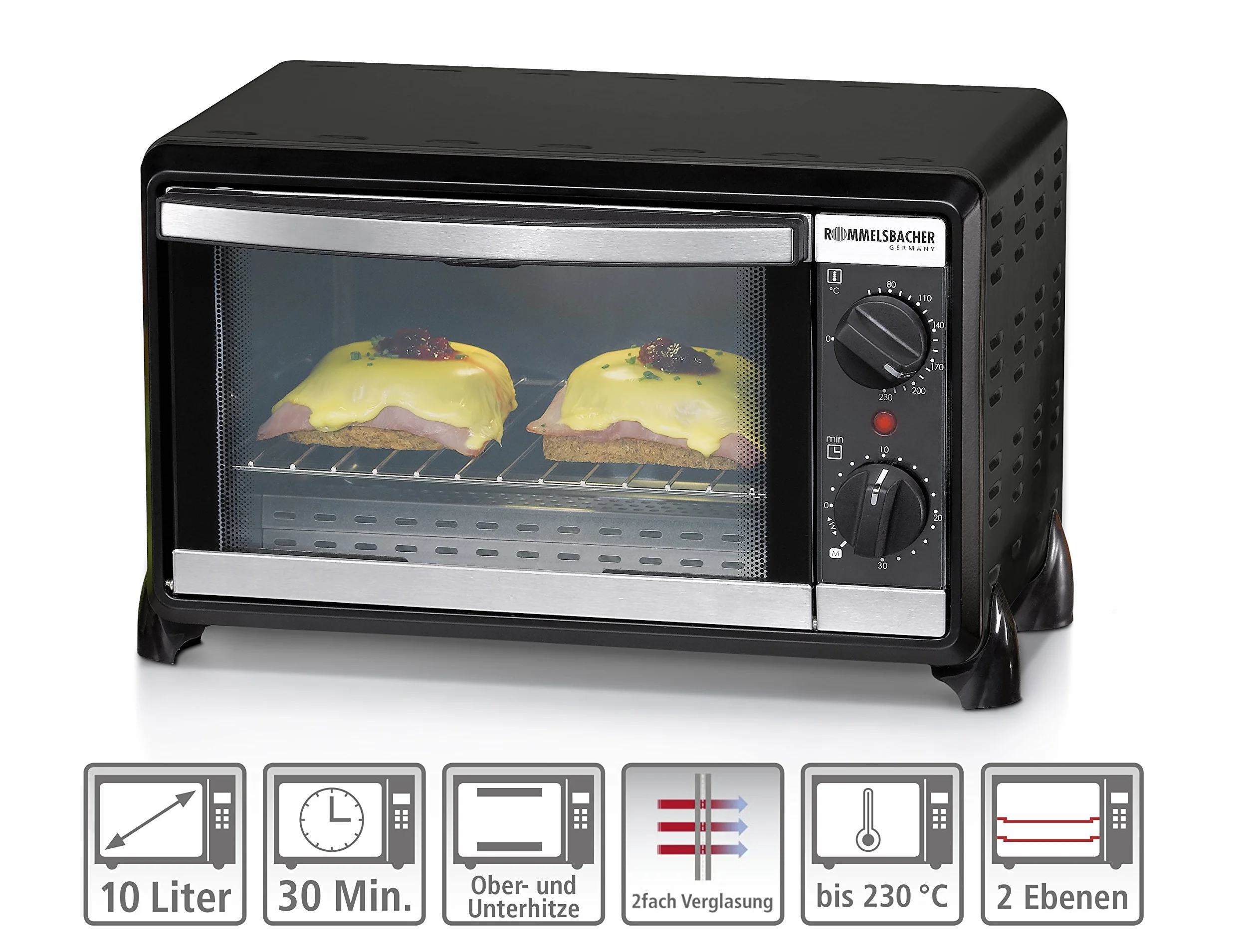 Rommelsbacher BG 950 - Piekarnik (Kuchenka elektryczna, 10 l, 80-230 °C, Czarny, obrotowy, 1 m)