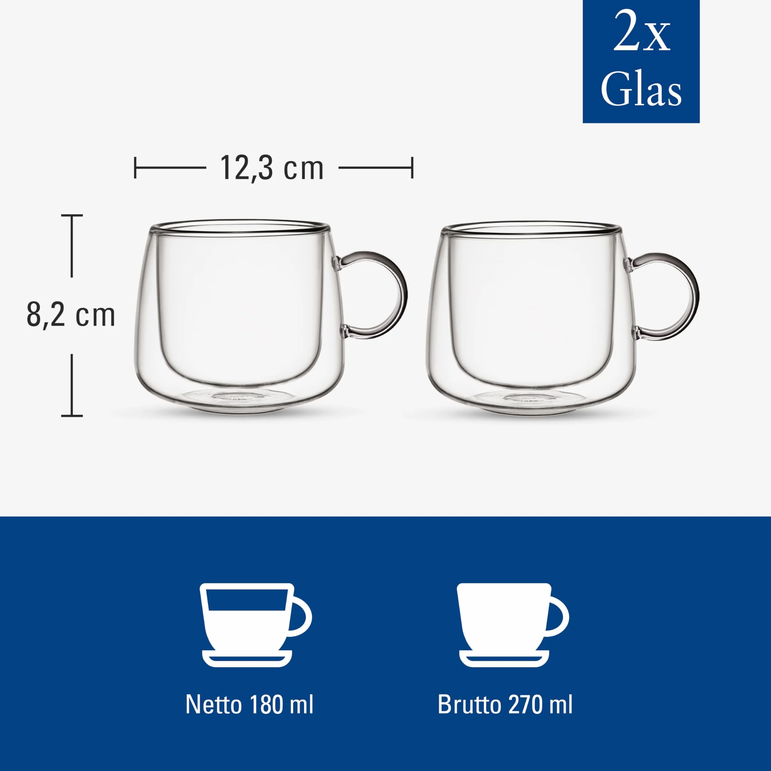 Villeroy & Boch – Artesano Hot&Cold Beverages szklanka do kawy, zestaw 2 szklanek, podwójne ścianki do napojów, 180 ml, szkło borokrzemowe, zmywarka, mikrofala
