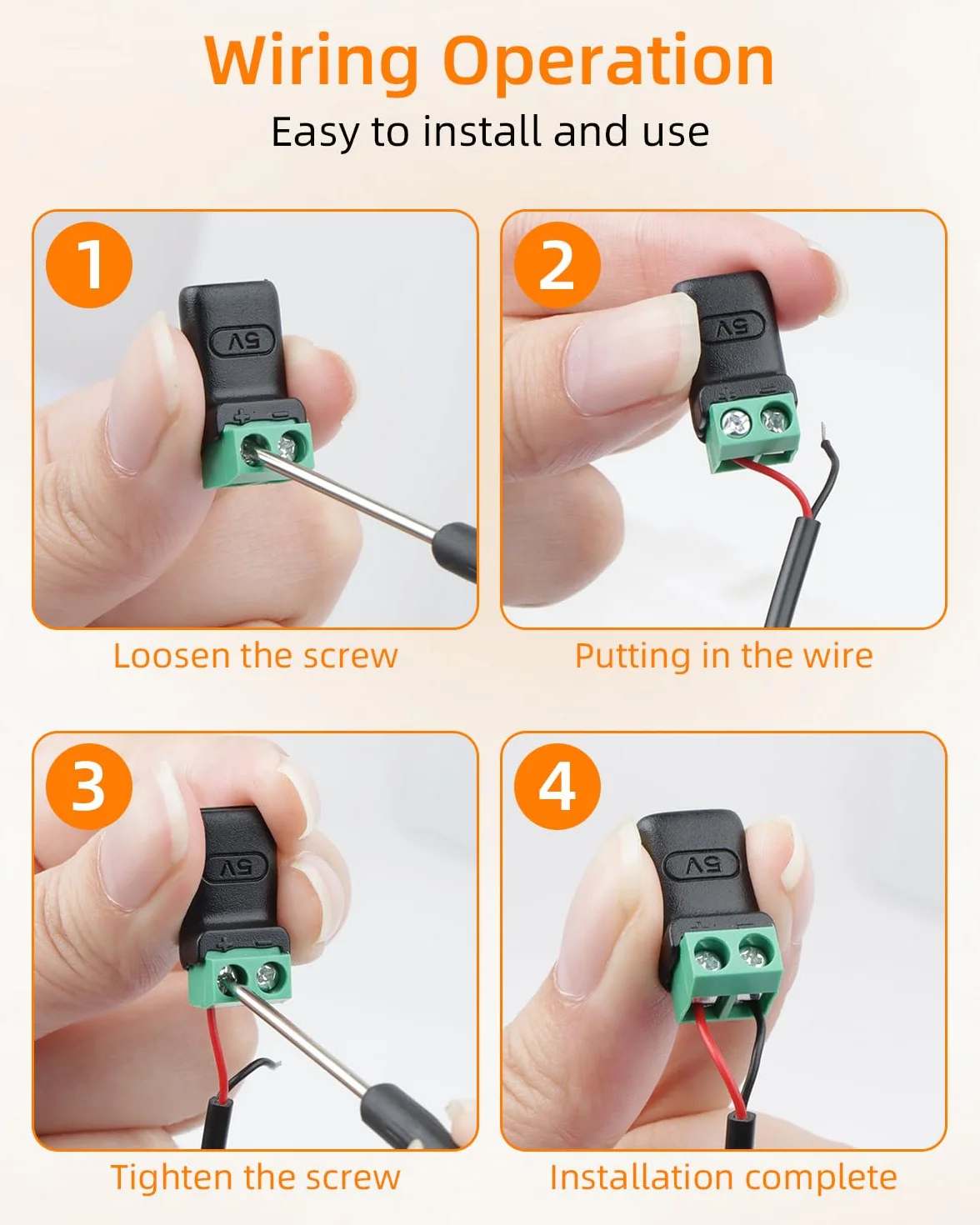 GELRHONR Gniazdo USB C do lutowania 5 V, adapter 5 sztuk, typ C na 2-biegunowy adapter zacisków śrubowych, bezlutowy zacisk przyłączeniowy, konwerter USB C do ładowania zabawek dla majsterkowiczów