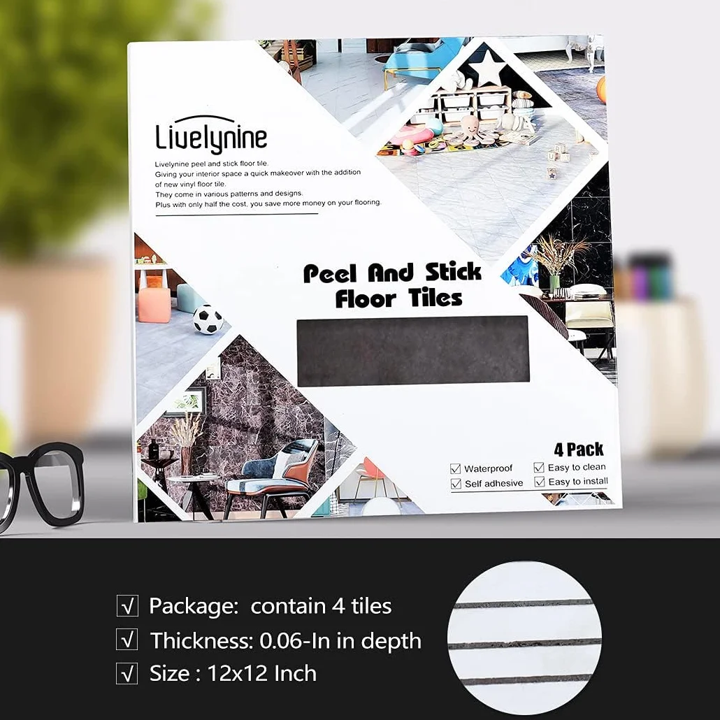 Livelynine Podłogi PCV samoprzylepne wygląd płytek 30x30cm podłogi winylowe samoprzylepne antracytowe wodoodporne płytki podłoga kuchenna Podłoga PCV do łazienki przedpokój sypialnia salon 4 płytki