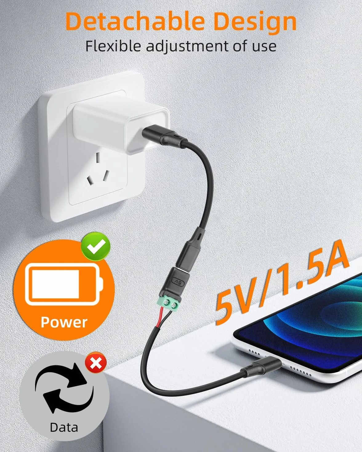 GELRHONR Gniazdo USB C do lutowania 5 V, adapter 5 sztuk, typ C na 2-biegunowy adapter zacisków śrubowych, bezlutowy zacisk przyłączeniowy, konwerter USB C do ładowania zabawek dla majsterkowiczów