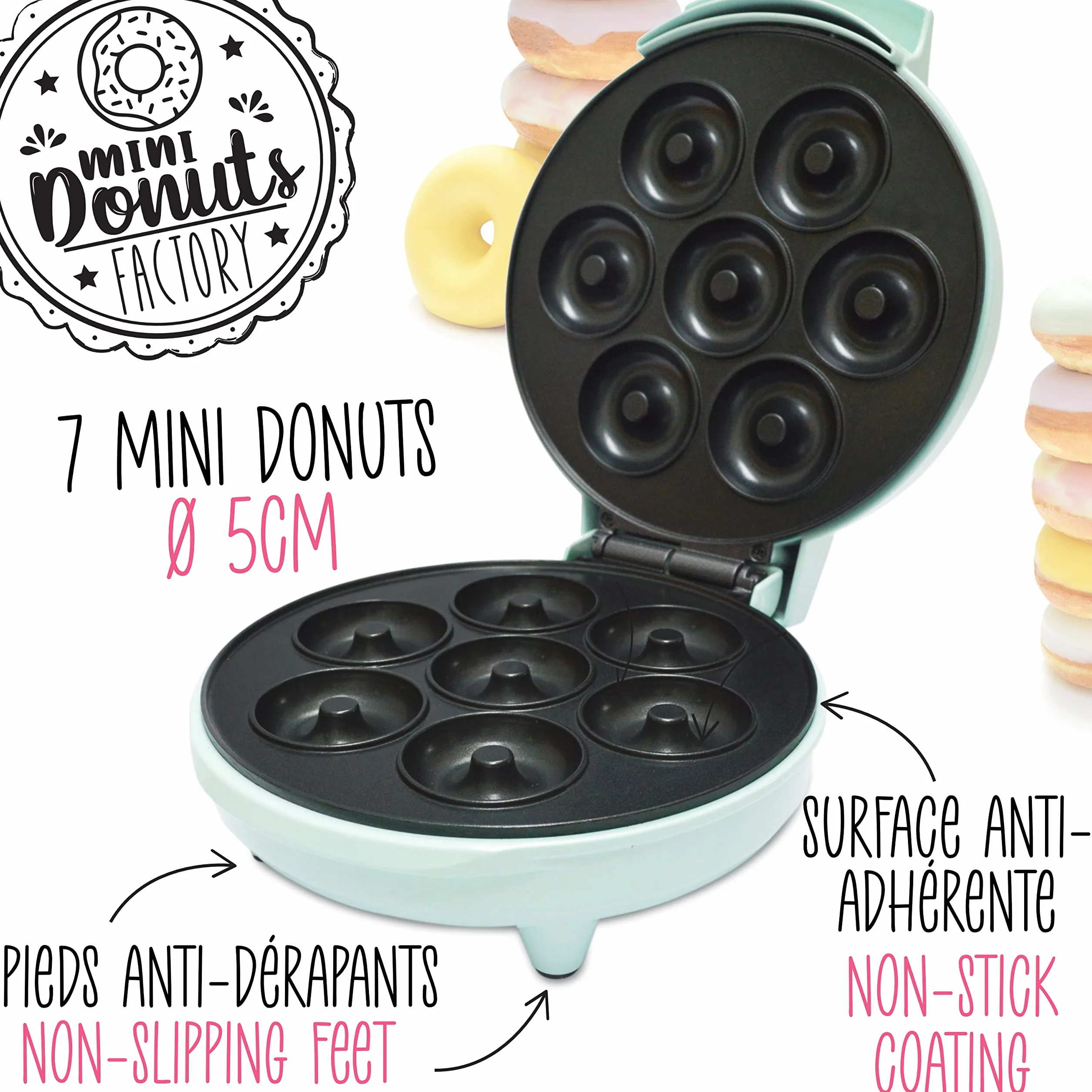 ScrapCooking Fabryka Mini Donuts - Maszyna do małych pączków i pączków - z nieprzywierającą płytą grzewczą - pomysł na prezent do pieczenia - z przepisami - zieleń wodna - 3887