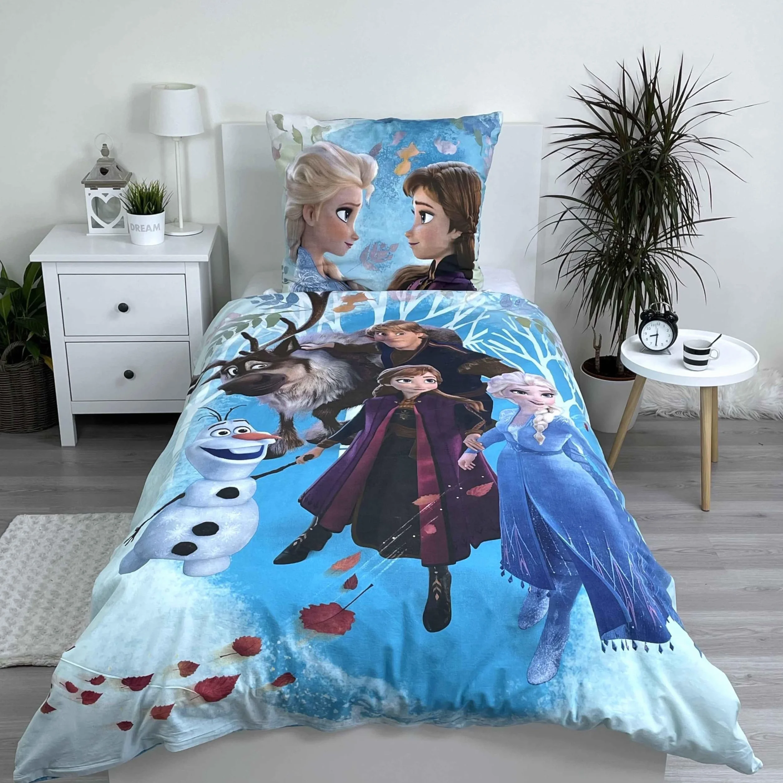 Jerry Fabrics Disney Frozen Pościel dla Dzieci, Poszewka na Kołdrę 160 x 200 cm i Poszewka na Poduszkę 70 x 80 cm, 100% Bawełna