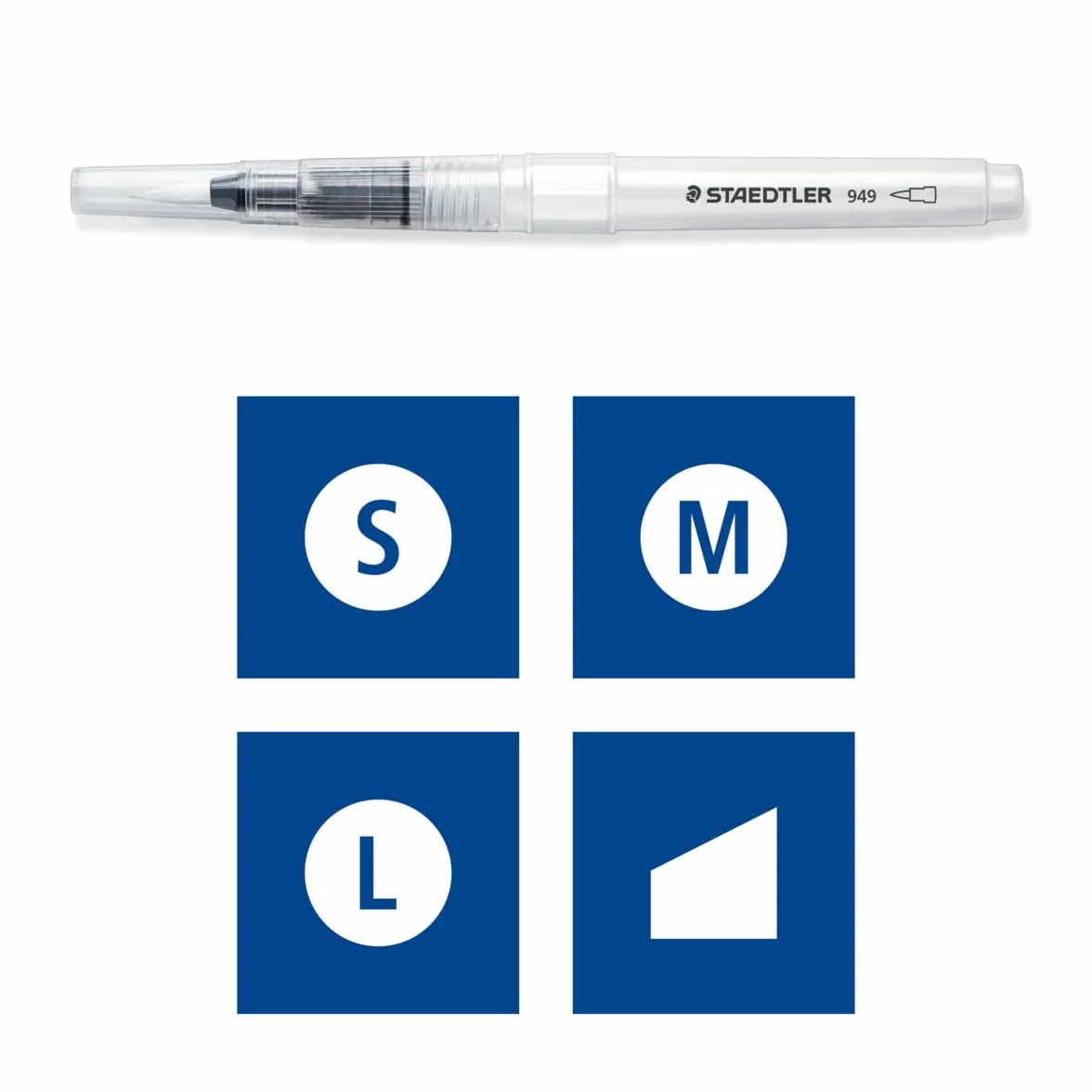STAEDTLER 949-SBK4-C pędzel wodny (do akwareli, malowania i blendowania, równomierne odprowadzanie wody, wytrzymała nylonowa końcówka zapewnia stabilność kształtu, zestaw z 4 różnymi końcówkami)