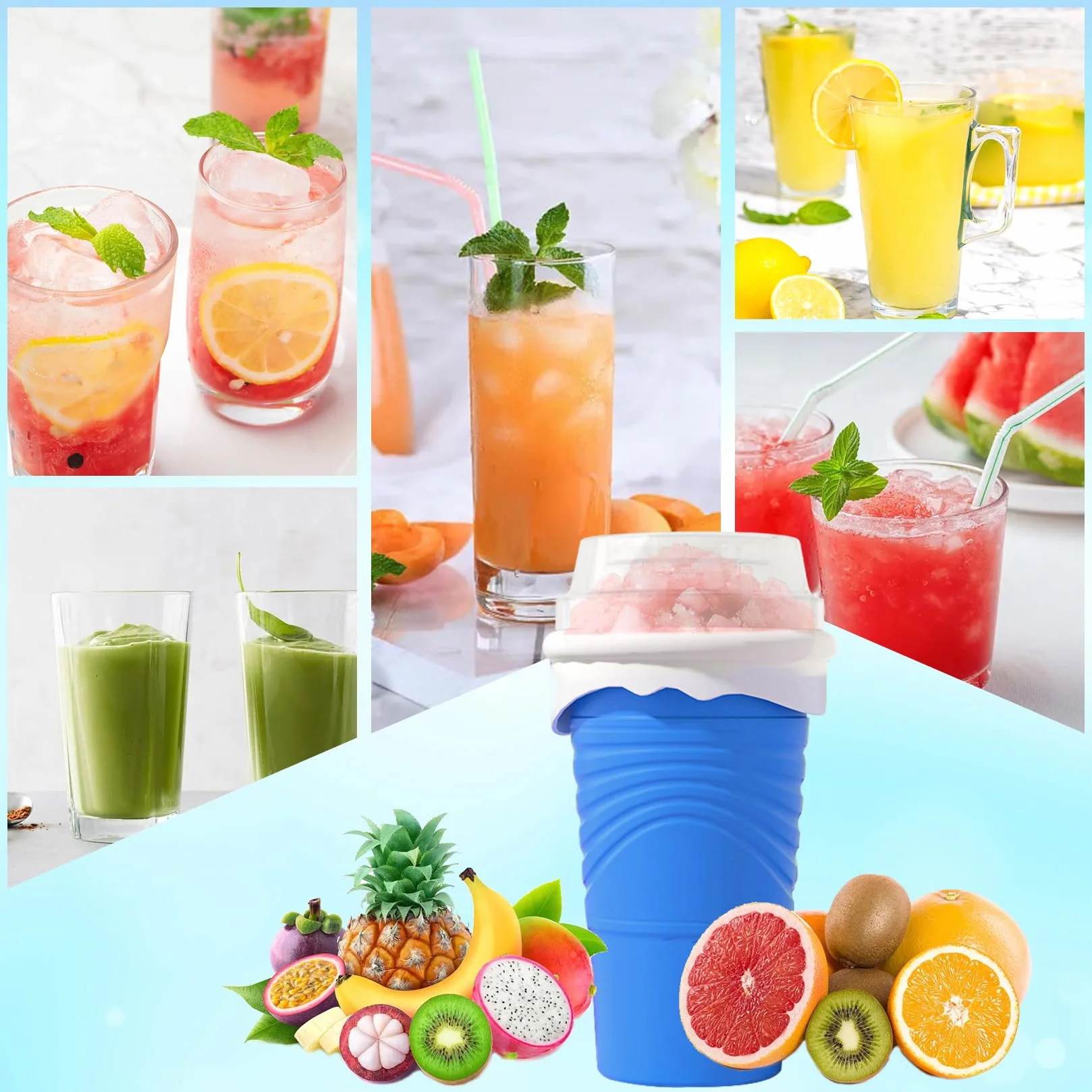 Herbst Slushy Maker silikonowy kubek 500 ml z łyżeczką ze słomką niebieski