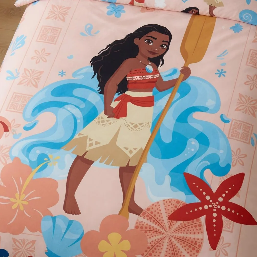 Pościel Vaiana Disney - dwustronna poszwa na kołdrę 140 x 200 cm i poszewka na poduszkę 65 x 65 cm - 100% bawełna premium, certyfikat Oeko-Tex Standard 100, zapięcie na guziki