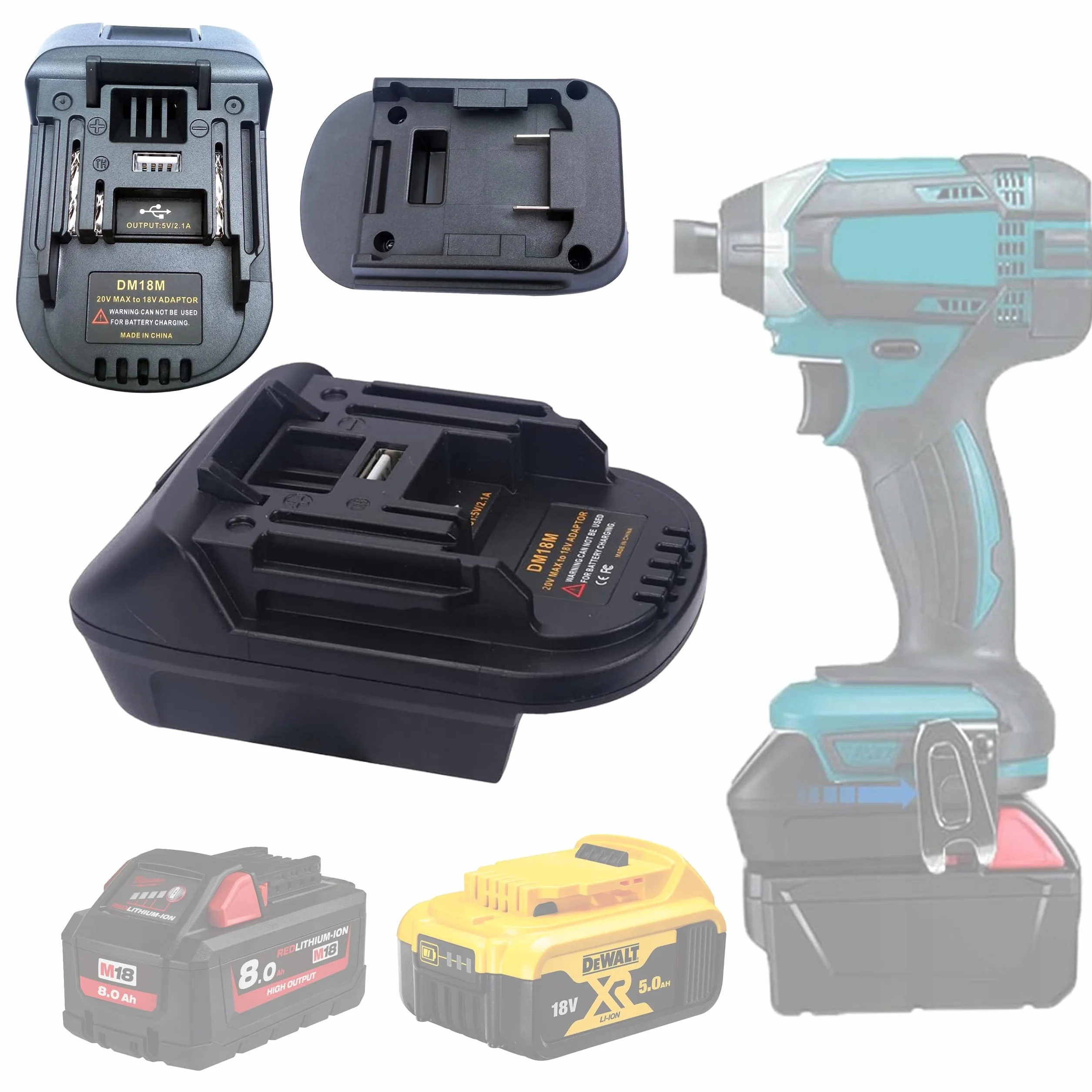 ADAPTER PRZEJSCIÓWKA Z DEWALT 18V 20V MILWAUKEE M18 DO NARZĘDZI MAKITA
