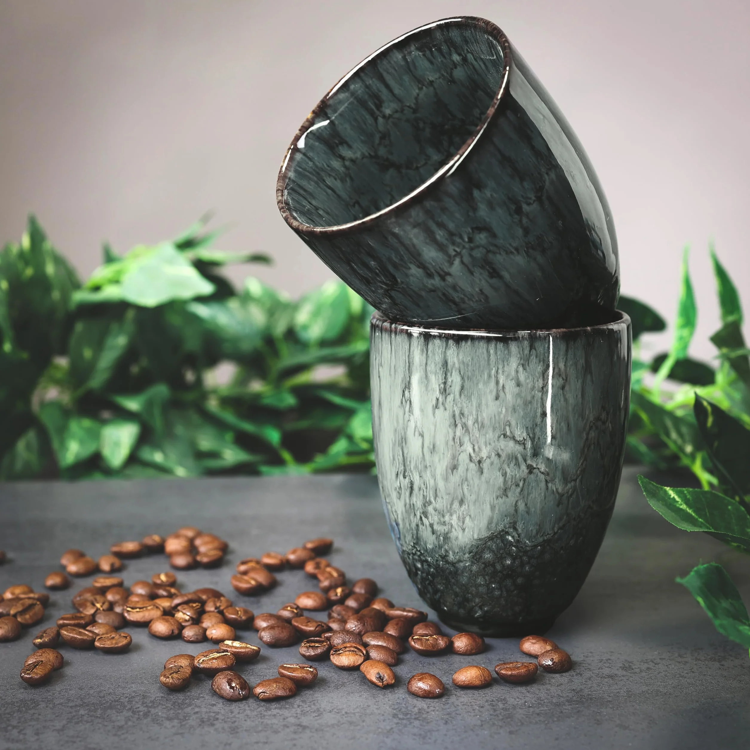 Ganzoo kubek ceramiczny bez uchwytu 200 ml, zestaw 2 szt., nowoczesny wzór unikatowy, kolor apatyt, grube ścianki 7 mm, śr. 65 mm, wys. 92 mm, 235 g/szt.