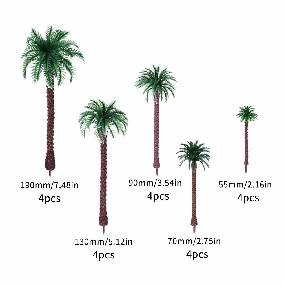 20 palm kokosowych, zielony wzór krajobrazu, plastik, dekoracja krajobrazu DIY mini dekoracja drzewa, zielona