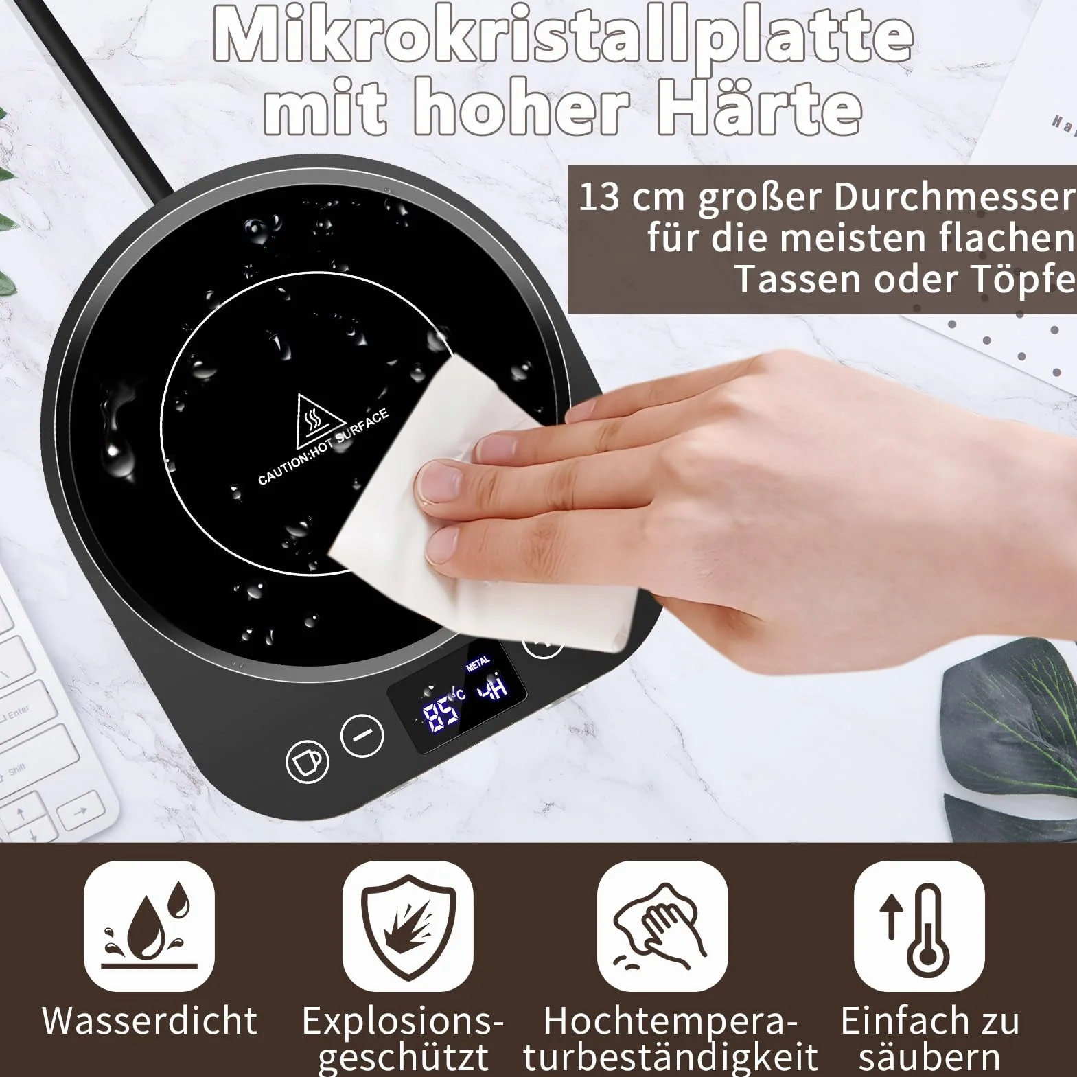 Podgrzewacz do kawy, ulepszony podgrzewacz do filiżanek, elektryczny podgrzewacz do napojów, podgrzewacz do filiżanek kawy z 9 ustawieniami temperatury, automatyczne włączanie/wyłączanie podgrzewacza