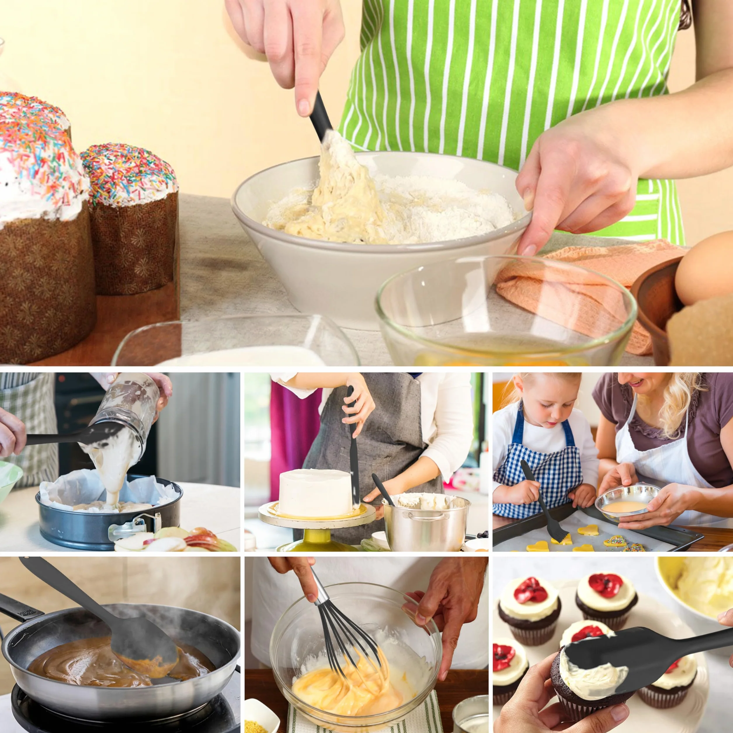 Joyfair 15 szt. silikonowych przyborów kuchennych, odporne na wysokie temperatury, z uchwytami na przybory kuchenne, nieprzywierające, nadaje się do mycia w zmywarce, czarne, 15 szt