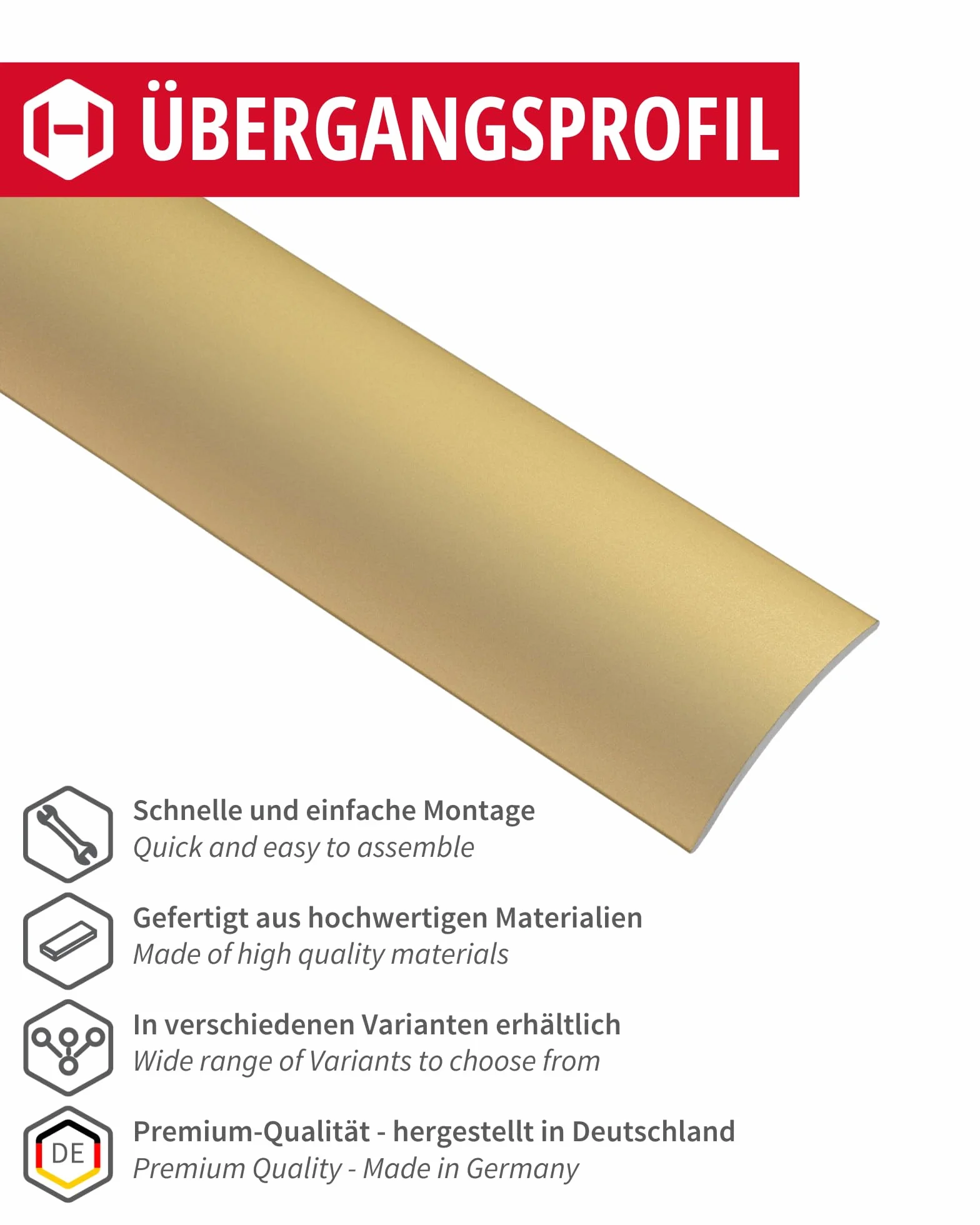 Gedotec Laminat listwa przejściowa winylu samoprzylepny profil podłogowy zakrzywiony | WYPRODUKOWANO W NIEMCZECH | Anodowany mosiądz aluminiowy | Profil 40 x 1000 mm | 1 szt.