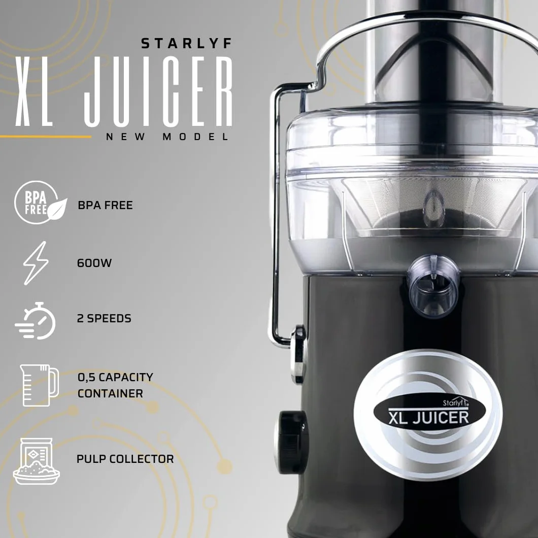 Potężna sokowirówka Starlyf XL Juicer, 600W, 2 prędkości, Bez BPA, Do gotowania, Explulsa pulpy, Soki szybciej, owoce i warzywa Cold Press Soki, Cichy