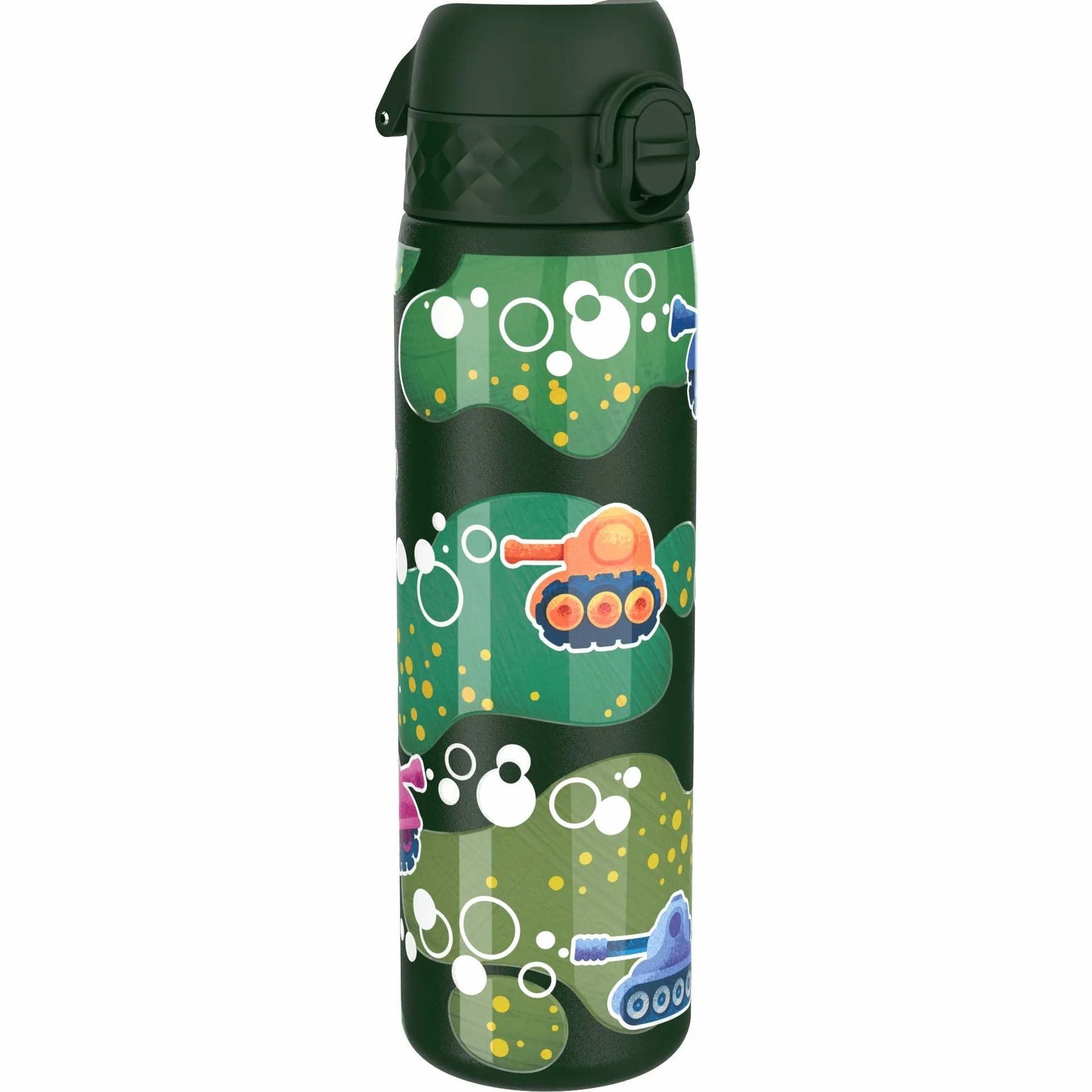 ION8 Butelka na Wodę ze Lekki Stali, 600 ml/20 oz, Nieocieplany, Szczelna, Łatwe Otwieranie, Bezpieczny Zamek, Można Myć w Zmywarce, Higieniczne Pokrycie, Składany Uchwyt, Czołgi
