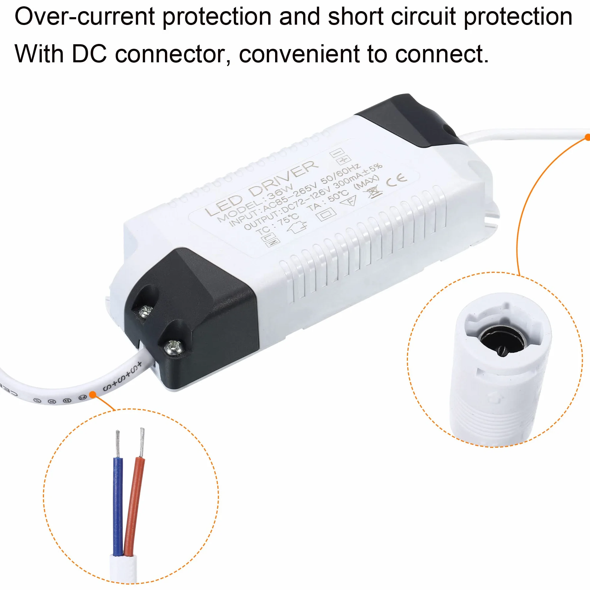 PATIKIL 36W 300mA Napęd LED, AC 85-265 V Wyjście 72-126V DC Złącze żeńskie Stały Prąd Zaczerwienienie Zewnętrzny Transformator Zasilacz LED Lampa sufitowa