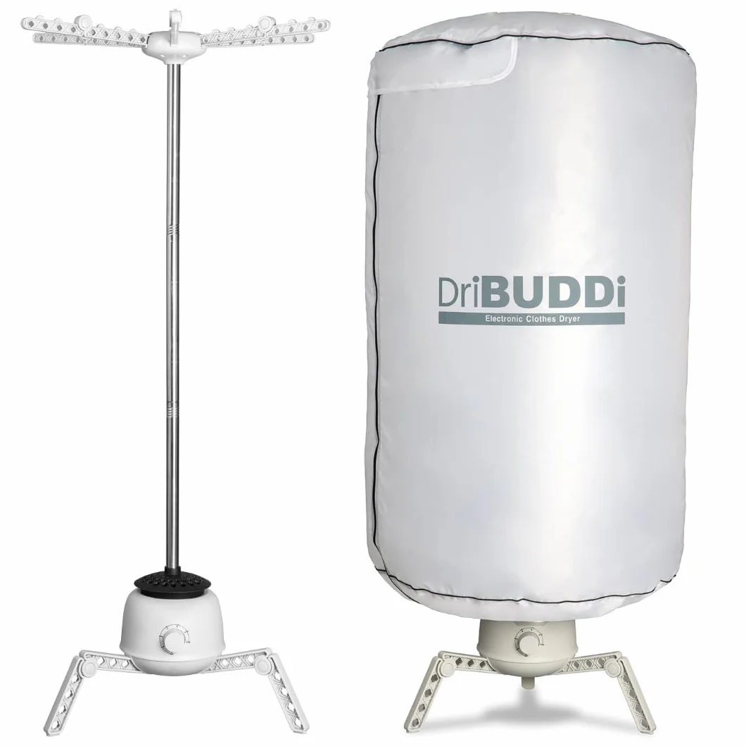 DriBUDDi Compact, elektryczna i przenośna suszarka do ubrań | 850 W, pojemność 10 kg, delikatne suszenie bez zagnieceń, oszczędność energii (nowy projekt 30% bardziej wydajny)
