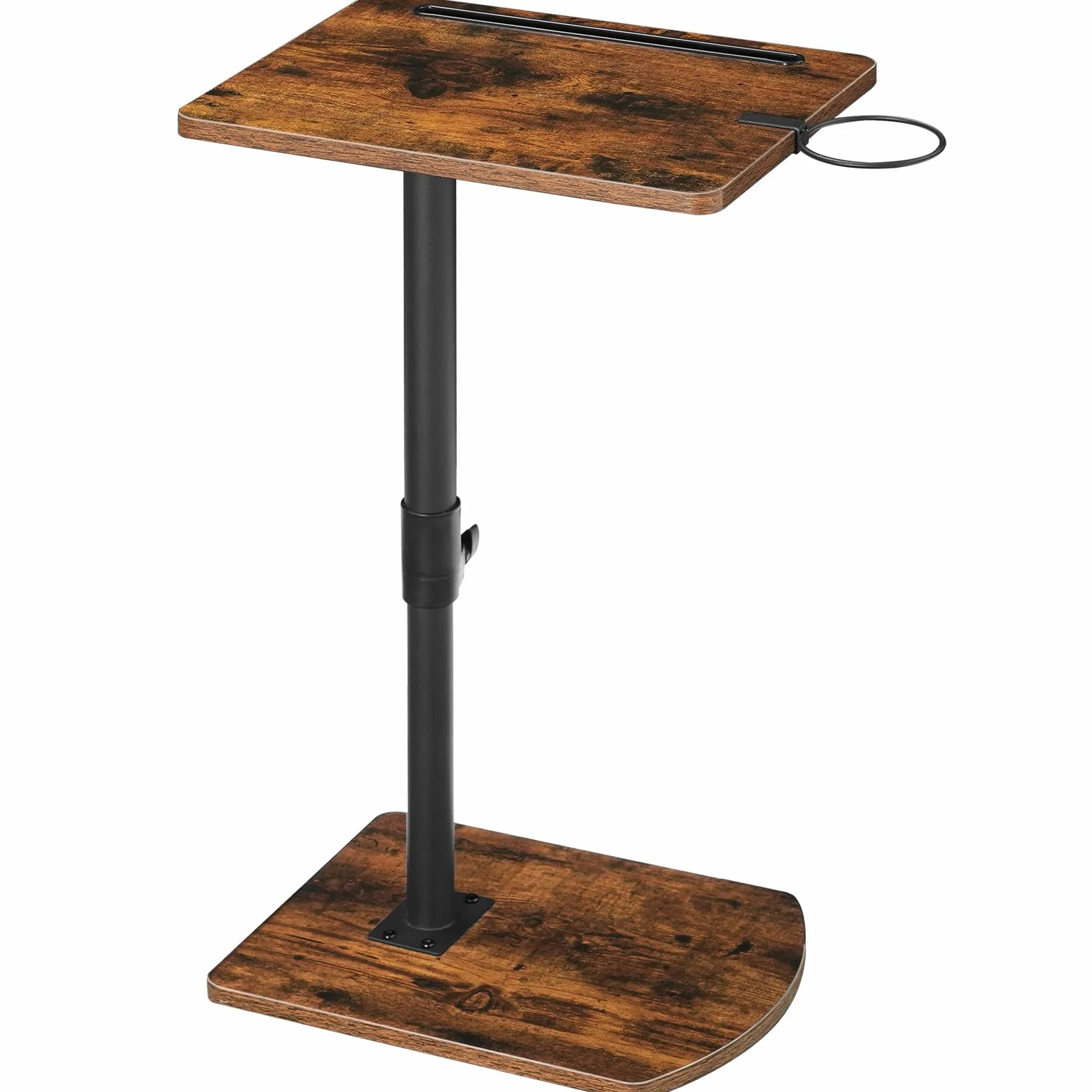 HOOBRO Stolik pomocniczy w kształcie litery C z regulacją wysokości od 45,5 do 78 cm, obrotowy o 360° stolik do sofy z uchwytem na napoje i gniazdem, przesuwany pod sofę lub łóżko, brązowy vintage i