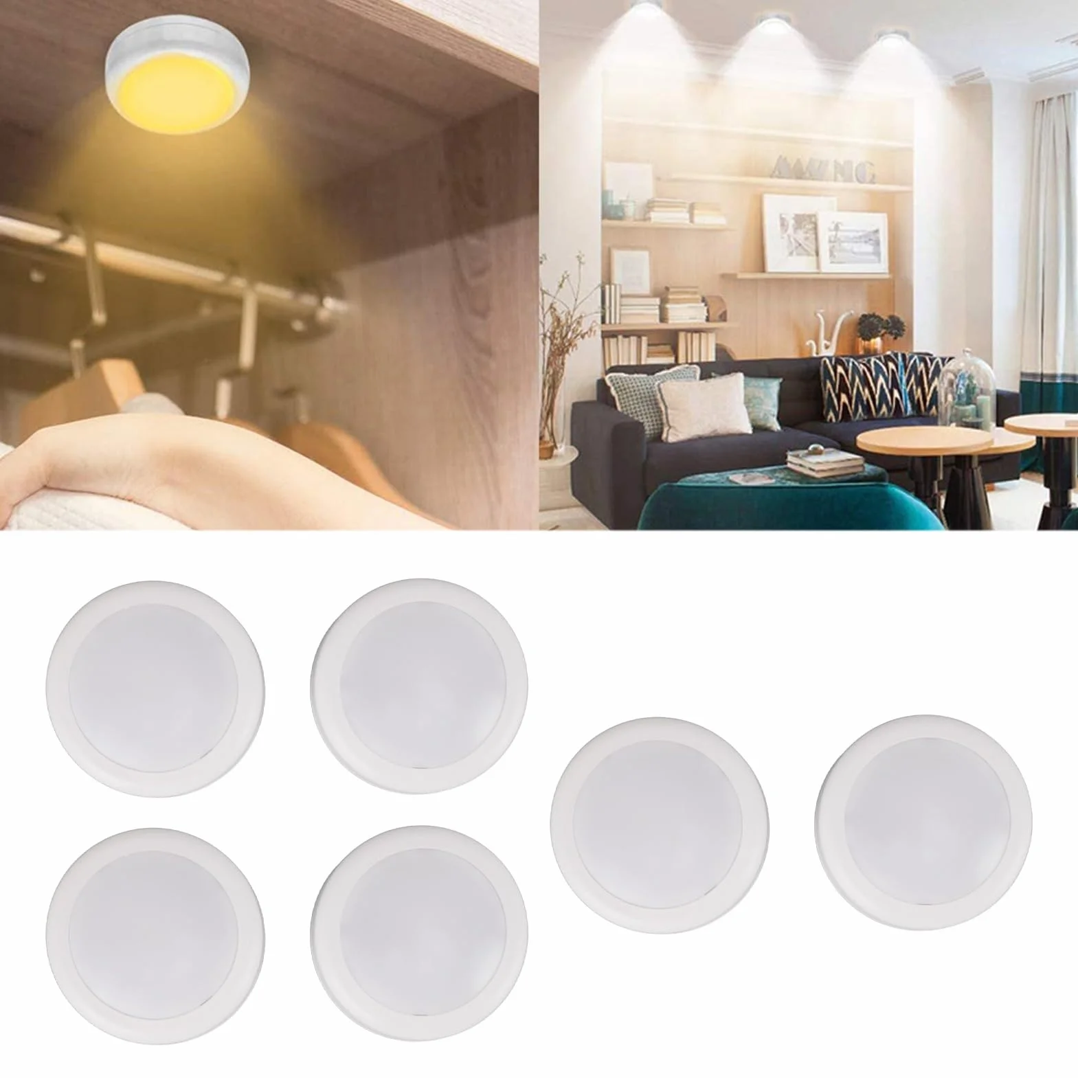 Puck Lights 13 Kolorów 2 Sposoby Sterowania Bateryjne Małe Światła Wciskane Przyklejane do Szafek Kuchennych z Bezprzewodowym Pilotem Ciepłe Światło