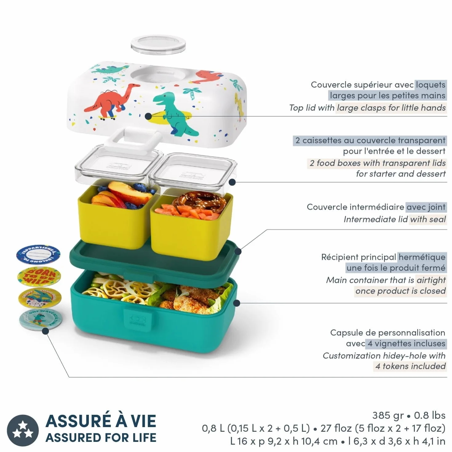 monbento - Pudełko śniadaniowe dla dzieci MB Tresor – Lunchbox z 3 przegródkami dla dzieci – Pudełko śniadaniowe dla dzieci – Idealne do szkoły/pikniku/w podróży – Bento Box bez BPA – Możliwość