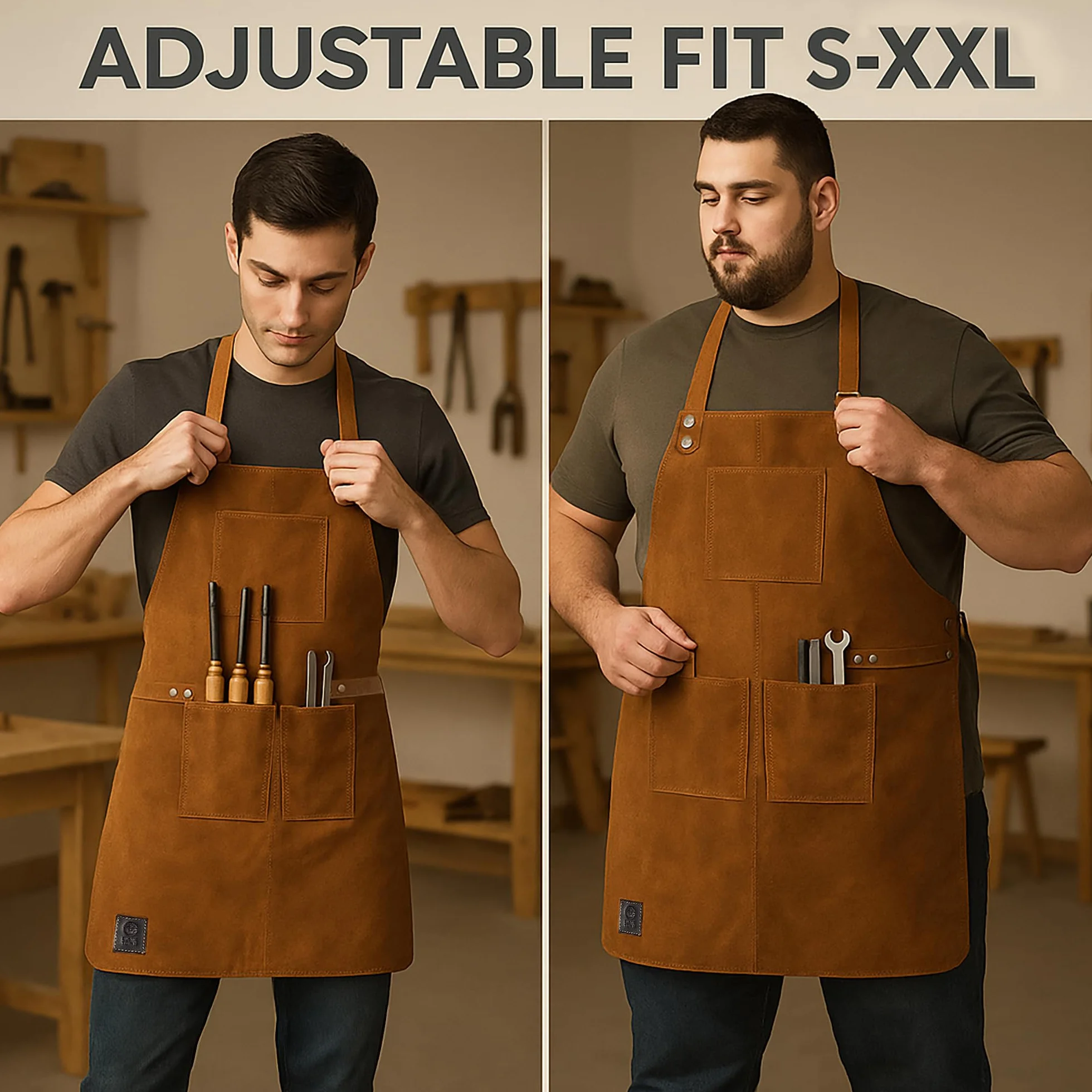 Rustic Town Genuine Leather Grill Work Apron with Tool Pocket ~ Adjustable Up to XXL for Men & Women ~ Gift Ideas for Him Her