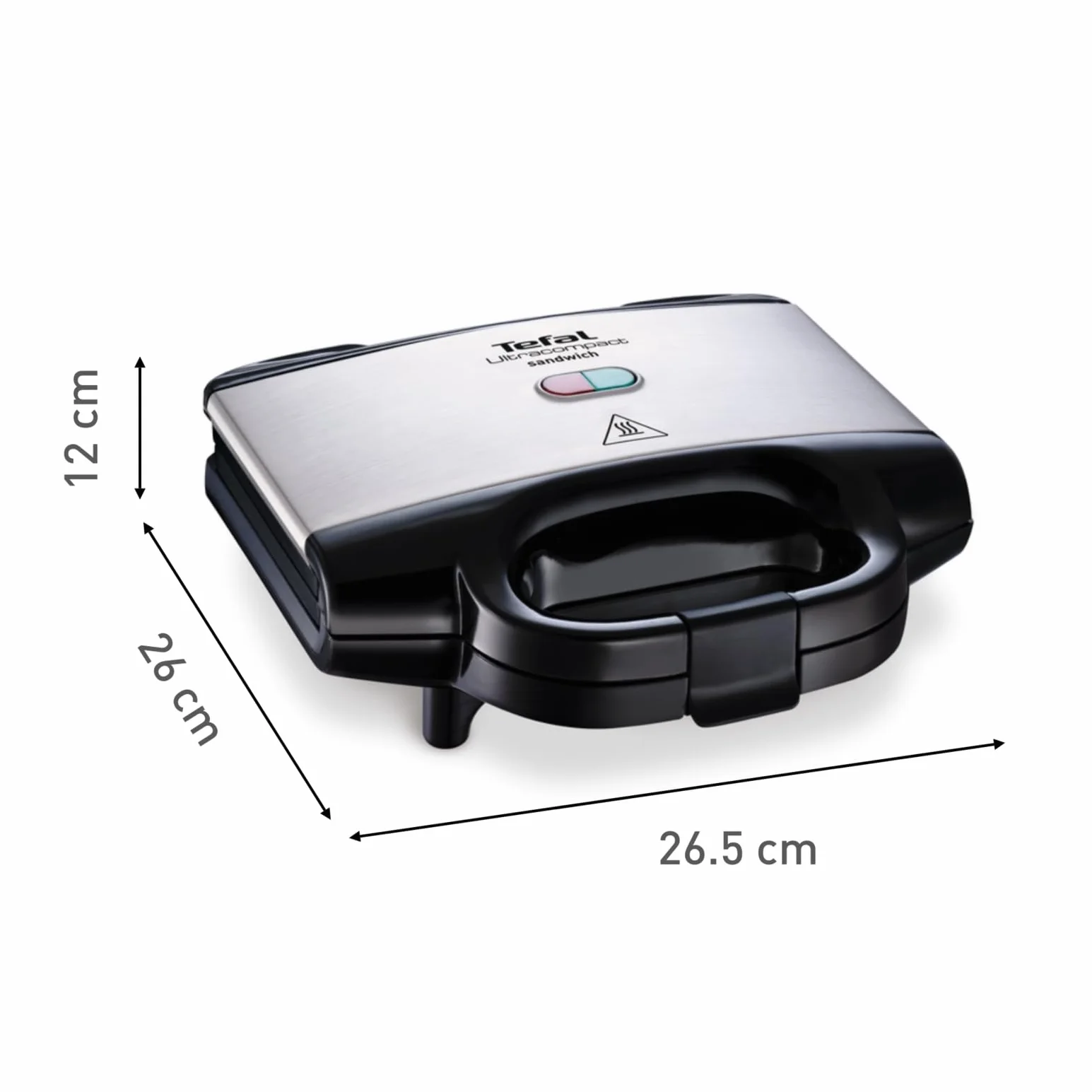 TEFAL SM1552 Ultracompact Opiekacz do Kanapek, wskaźniki świetlne, nieprzywierająca powłoka, kompaktowy design, przechowywanie w pionie, Srebrny/Czarny