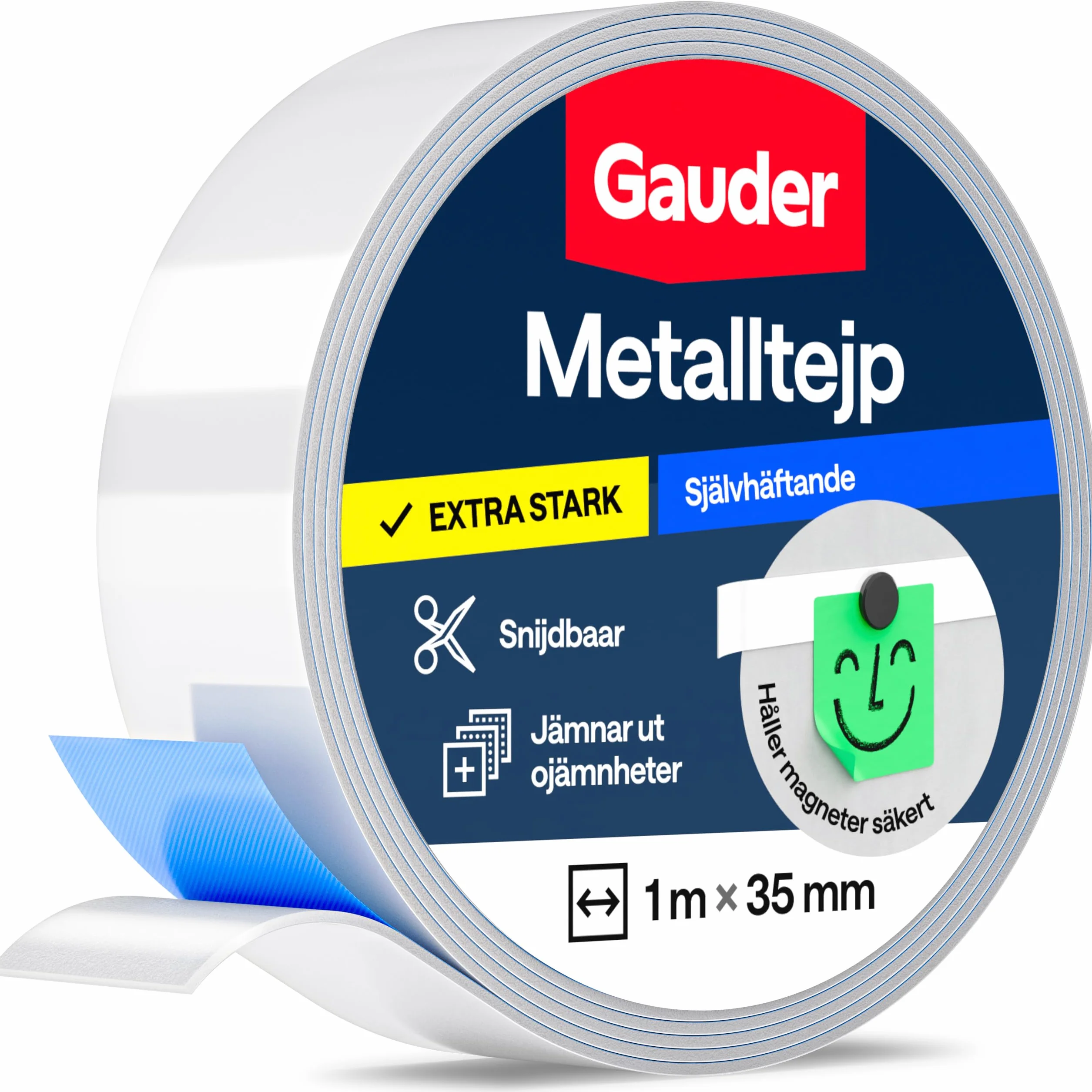 GAUDER Taśma metalowa samoprzylepna mocna - Cienkie paski metalowe z klej piankowy dla magnesów, figurki Tonie® i półek - Taśma ferro (1 m x 35 mm)