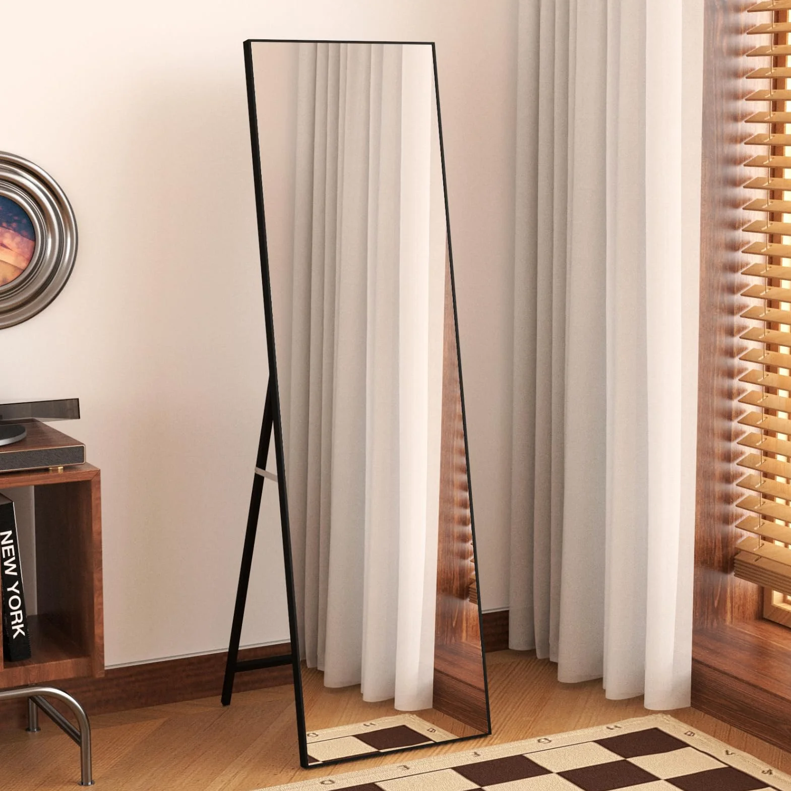 Hoikwo Lustro stojące 140x41 cm, Lustro pełnowymiarowe 55.12x16.15 cali z czarną ramą do sypialni, salonu lub łazienki