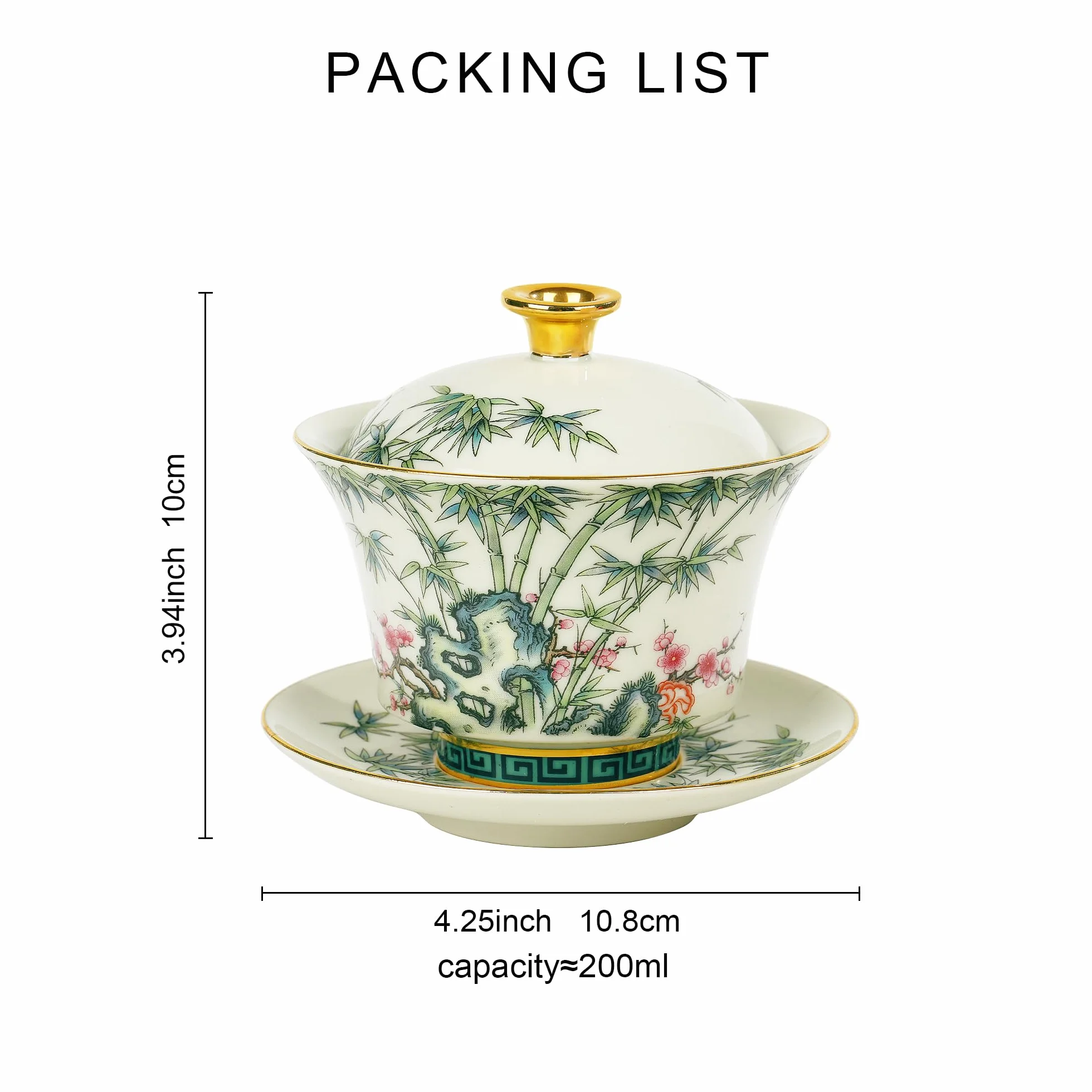 fanquare Chiński Gaiwan czerwone kwiaty śliwy zielony bambus porcelana Sancai miska do herbaty z pokrywką vintage filiżanka spodek zestaw 200 ml