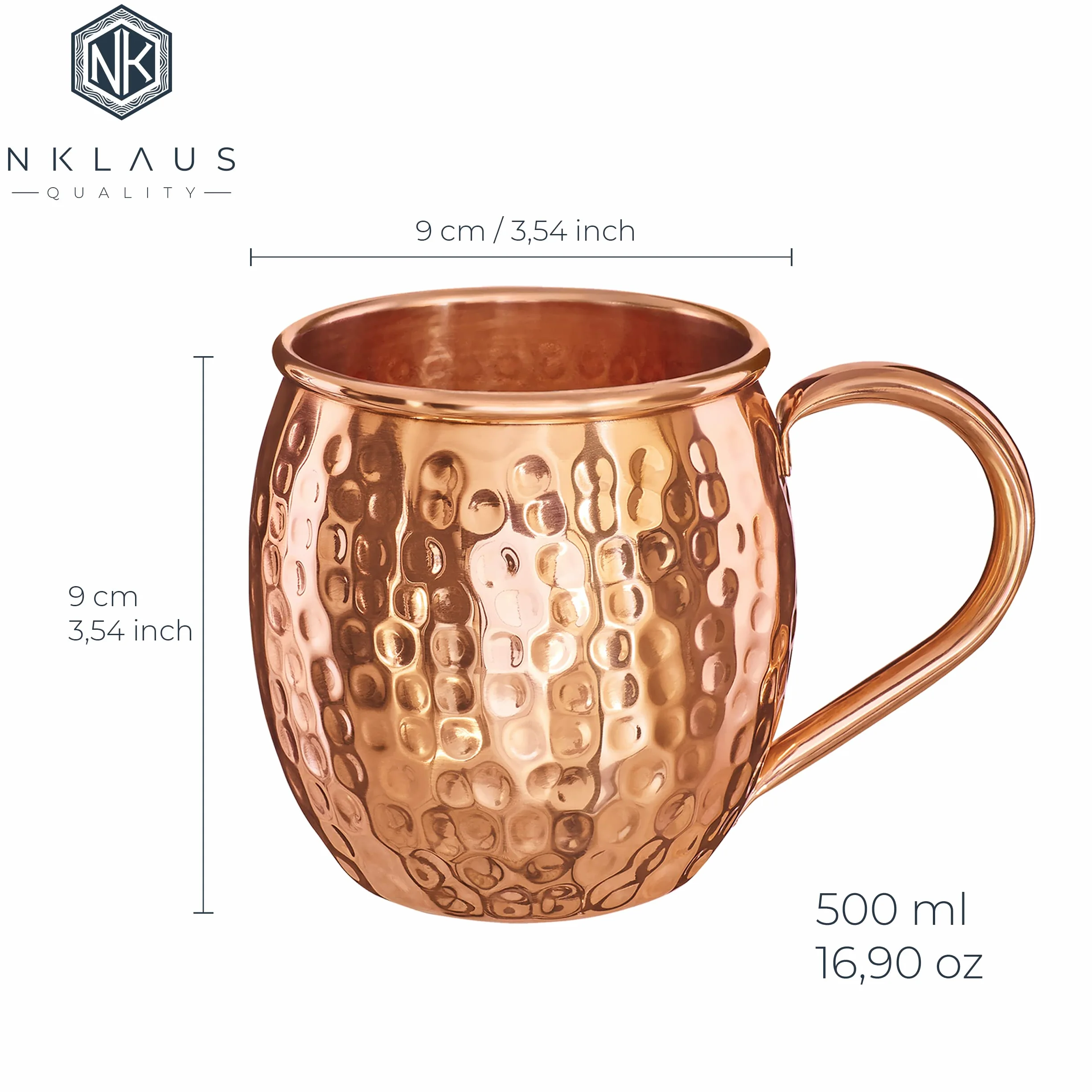 NKlaus 140 g kubek miedziany czysta miedź 100% Ayuverda kubek miedziany owalny Moscow Mule 500 ml 11261