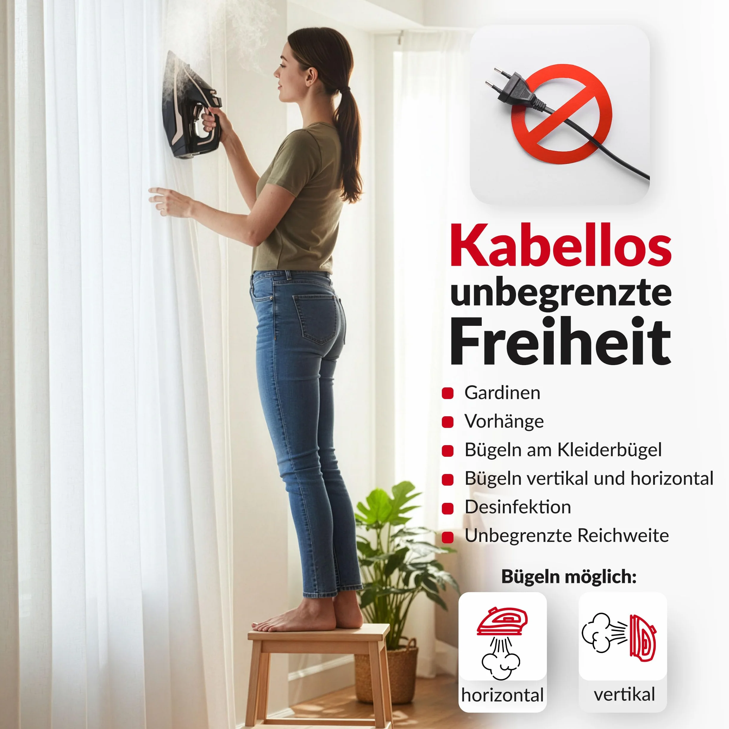 LEHMANN Bezprzewodowe żelazko parowe ze stacją ładującą, 3000 W, bezprzewodowe żelazko parowe z regulacją temperatury i 5 programami prasowania, podeszwa ceramiczna, pionowa para, automatyczne