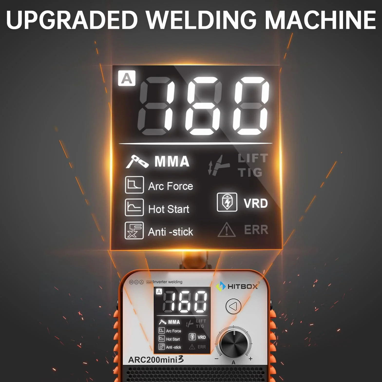 HITBOX Spawarka inwerterowa 2w1 Lift TIG/MMA – IGBT, Hot Start, Arc Force, Anti-Stick, wyświetlacz LED – Mini spawarka do domu i pracy profesjonalnej(ARC200mini3)