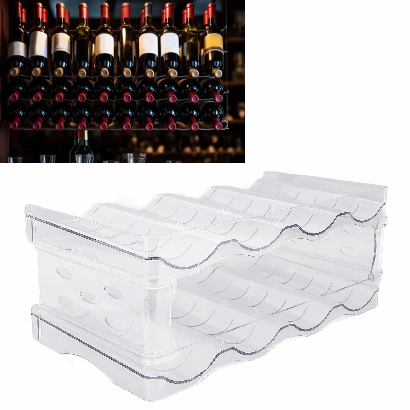 Organizer na butelkę Wody Plastikowy Uchwyt na butelkę Wody do Układania w Stosy Dwuwarstwowe Stojaki na Wino na Blacie Lodówka Szafki Kuchenne Przechowywanie Spiżarni (4 butelki