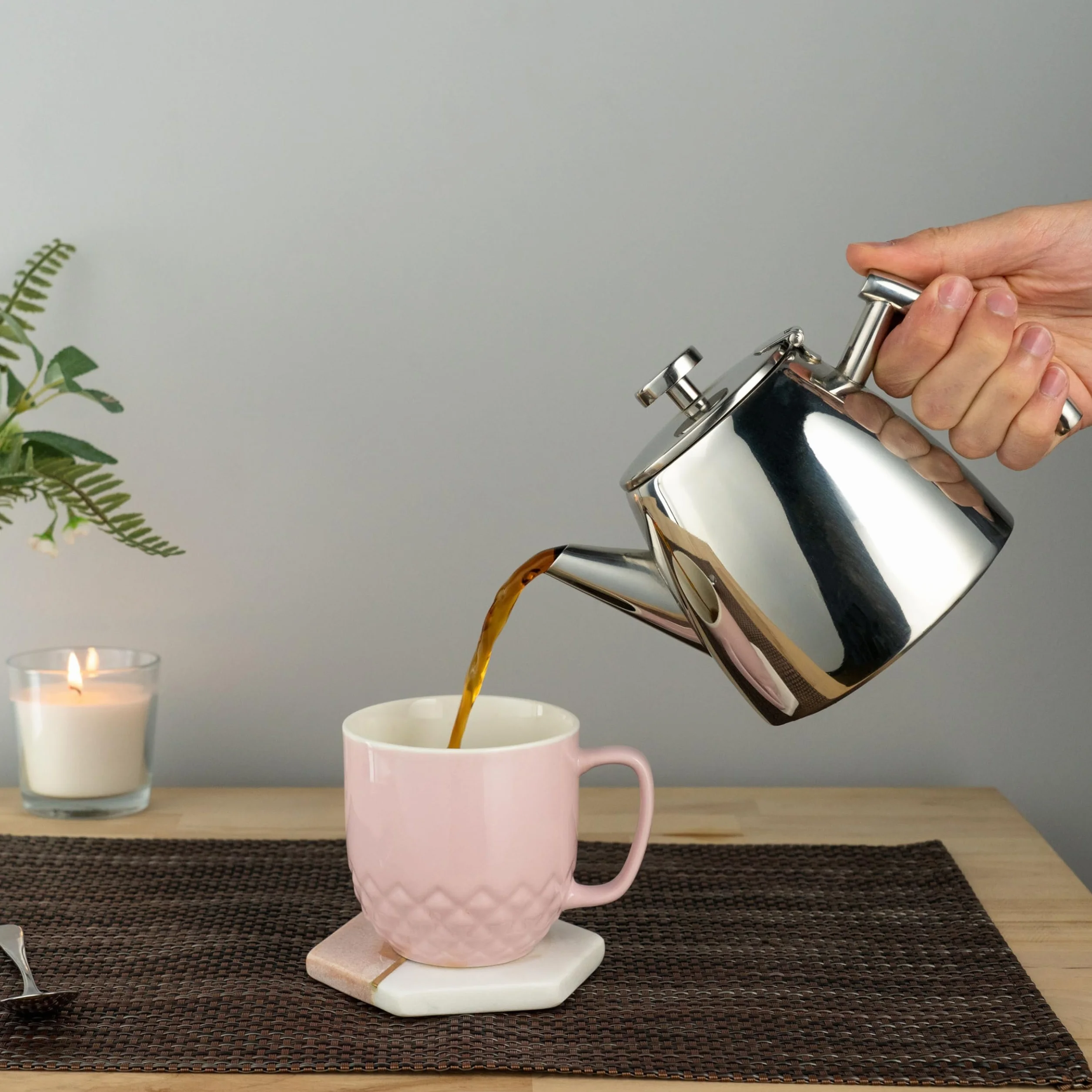 Café Stal Belmont dzbanek na herbatę ze stali nierdzewnej z podwójną ścianką z pokrywą na zawiasach, lustrzane wykończenie, 350 ml / 0,35 l, HTP-03DW