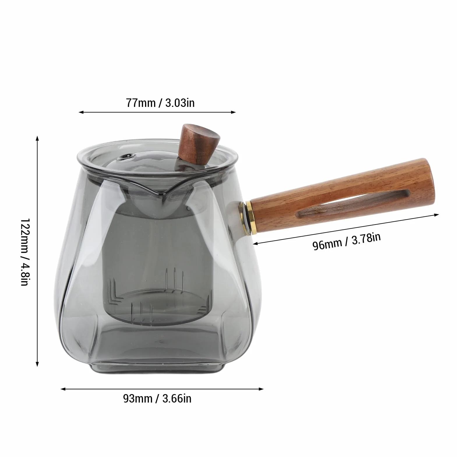 Separacja Wody Garnek Herbaty 500 Ml Szkła Browarowanie z Drewnianym Uchwytem Zdejmowanym Infuzorem Infuzer, Ehugos Stevetop Bezpieczny Duży Garnek, Kwitnienie i Luźne Ręcznie