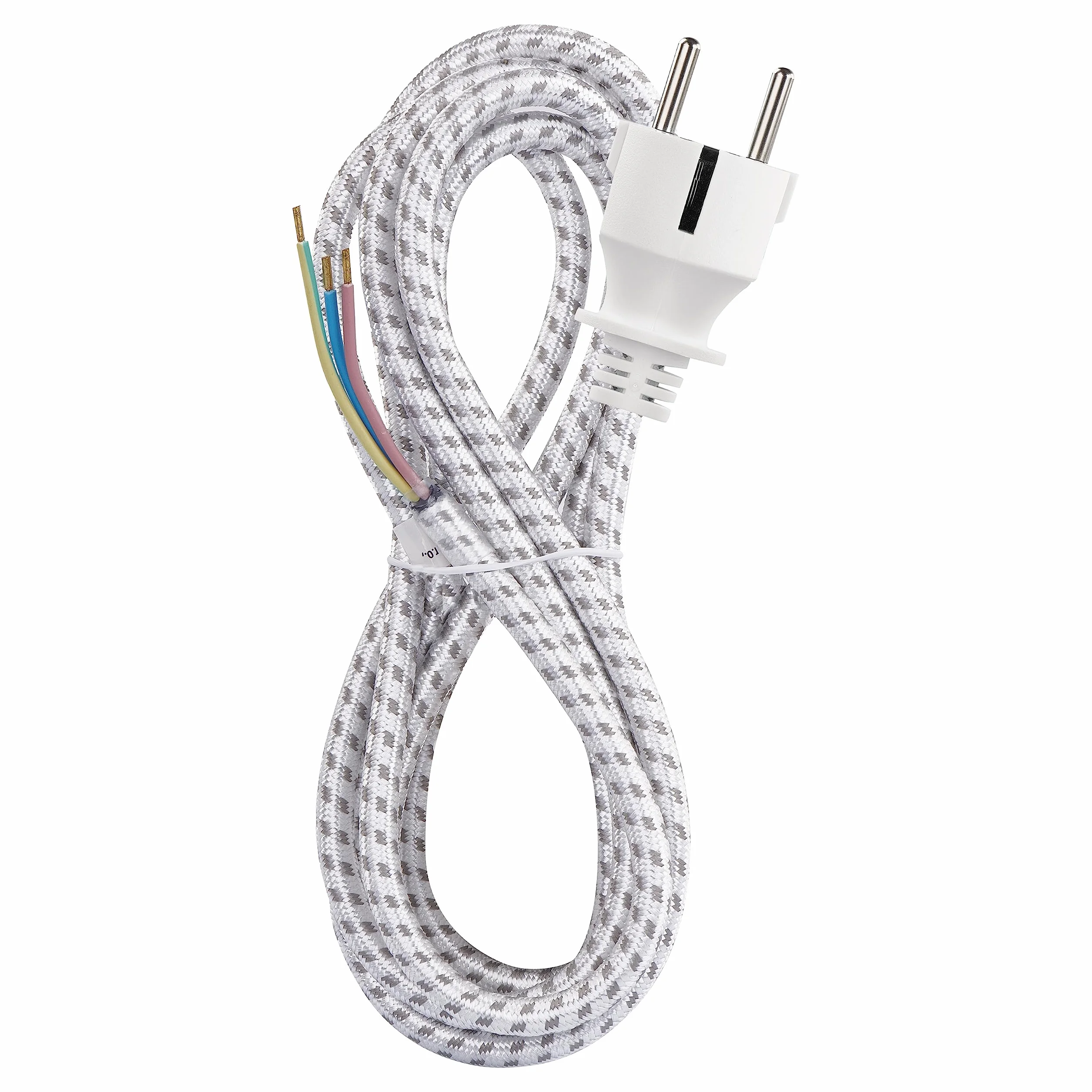 EMOS S0003 kabel przyłączeniowy do żelazka, 1 x 2,4 m/kabel zasilający/kabel przyłączeniowy/kabel do żelazka w oplocie biały/szary/3 x 0,75 mm/H05RR-F