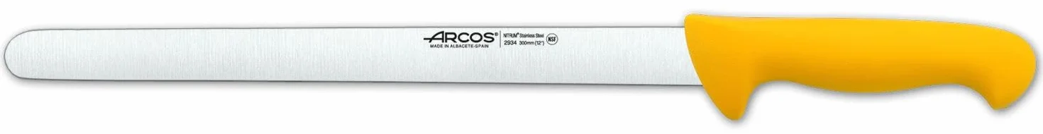 Arcos Seria 2900 - nóż do cięcia szynki - ostrze Nitrum stal szlachetna 300 mm - uchwyt ręczny polipropylen kolor żółty