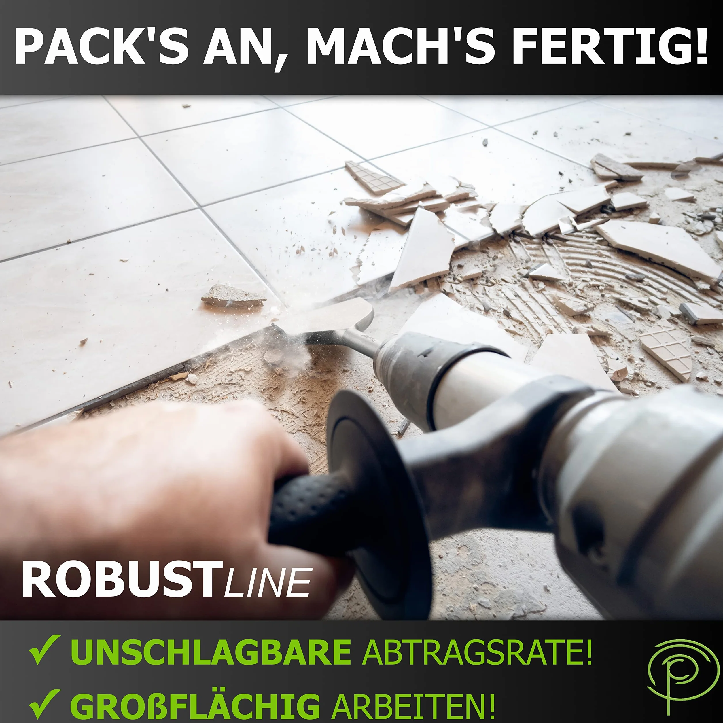 Pinava® Dłuto do płytek SDS Plus - Linia ROBUST - 165x75mm szerokość do wiertarki - Dłuto płaskie odgięte, specjalna stal 42CrMo - Trwałe i ostre - Do płytek, kleju do płytek, prac domowych