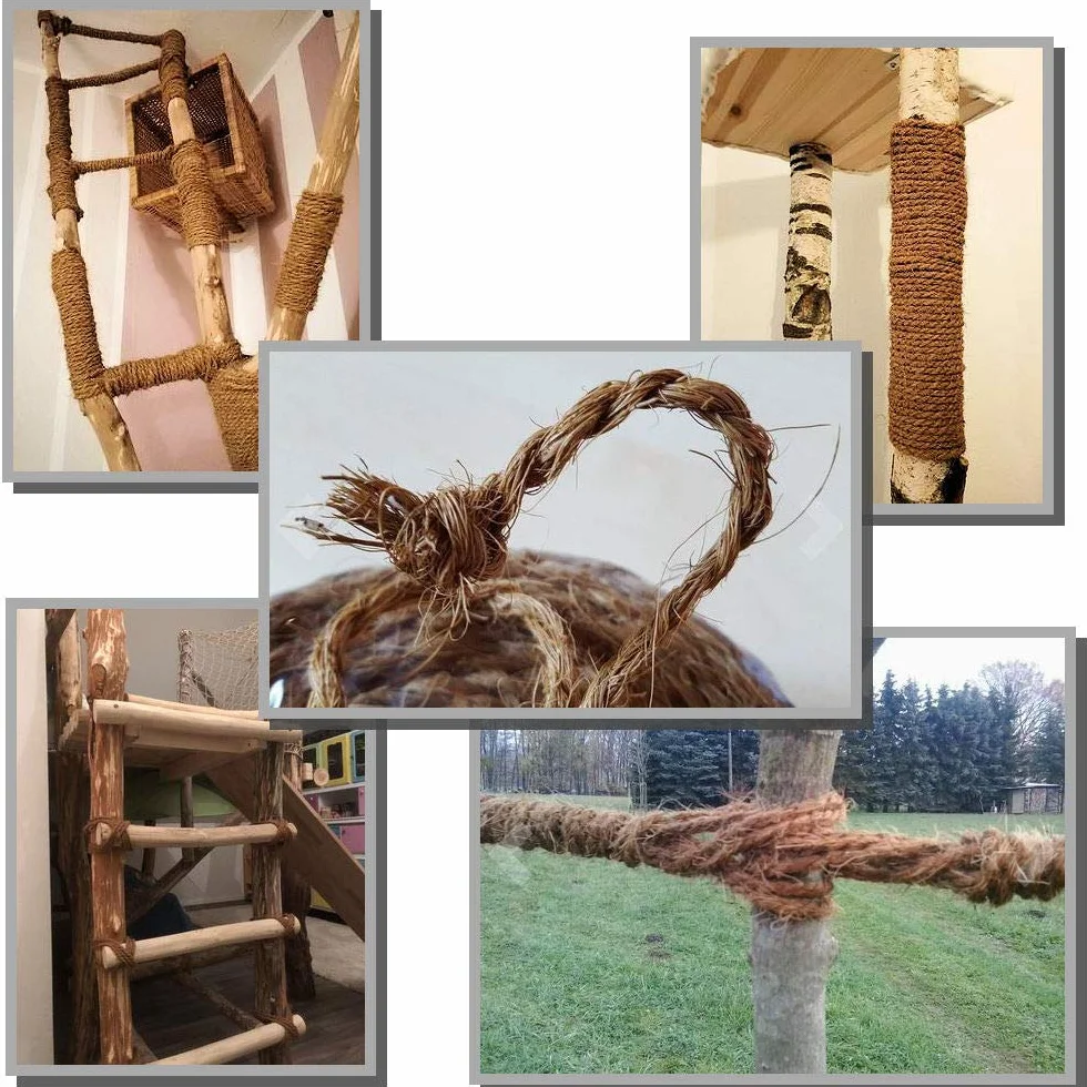 zamiennik liny kokosowej do słupka do drapania z zapasową częścią, 7 mm, 3 x 50 m, niebarwione włókna naturalne, do stosowania jako lina sizalalowa, klipsy drzewne