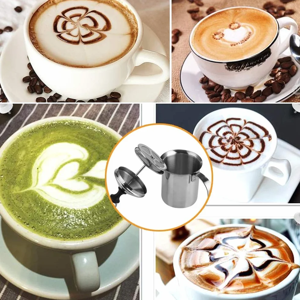 Ręczny spieniacz do mleka ze stali nierdzewnej Podwójna siatka do kawy Cappuccino Spieniacz do śmietanki Ręczny spieniacz do mleka 400 ml / 800 ml (400 ml)