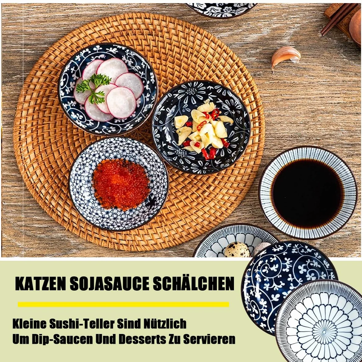 Zestaw 6 ceramicznych misek na sos, można układać w stos i wielofunkcyjne, idealne do Sushi, przekąsek i deserów