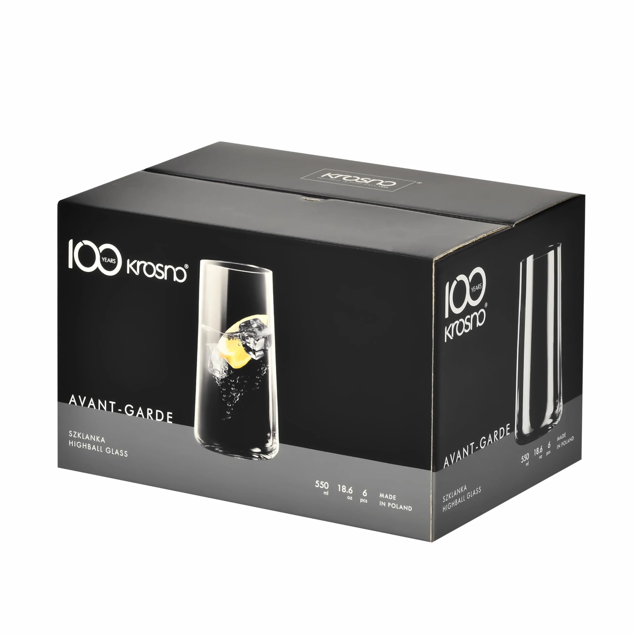 KROSNO Szklanki Wysokie Avant-Garde 540 ml Zestaw 12 Sztuk Szkło Kryształowe Bezołowiowe