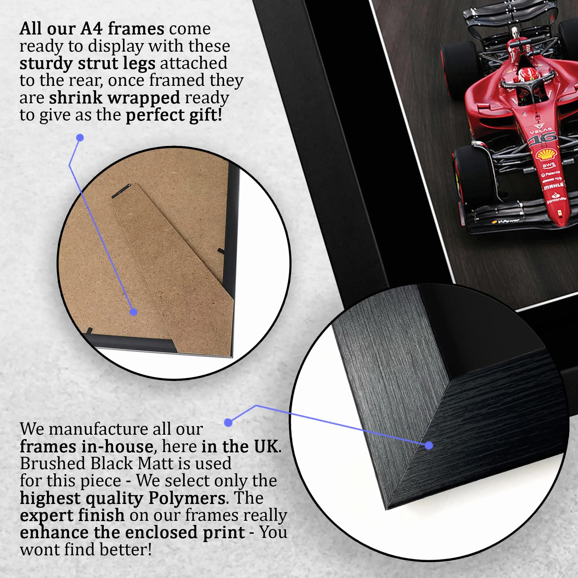 HWC Trading FR A4 Charles Leclerc Formula 1 Prezenty Z Nadrukiem Podpisane Zdjęcie Z Autografem Dla Fanów Wyścigów F1 Formuły 1 - A4 Framed