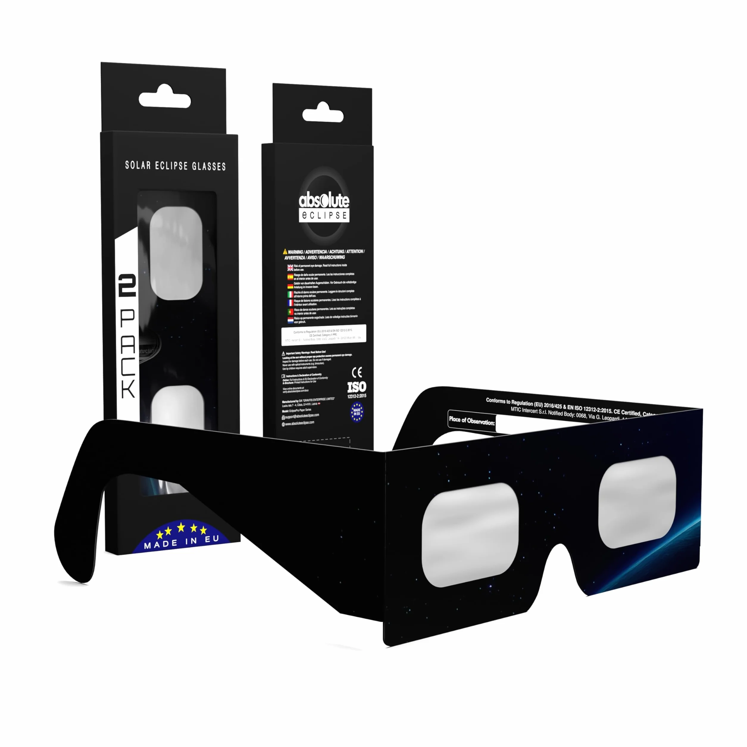 Absolute Eclipse Orbiter Solar Eclipse okulary hurtowe – testowane przez ISO 12312-2 i certyfikat CE – zalecany przez AAS producent UE – 2026 Eclipse Europe
