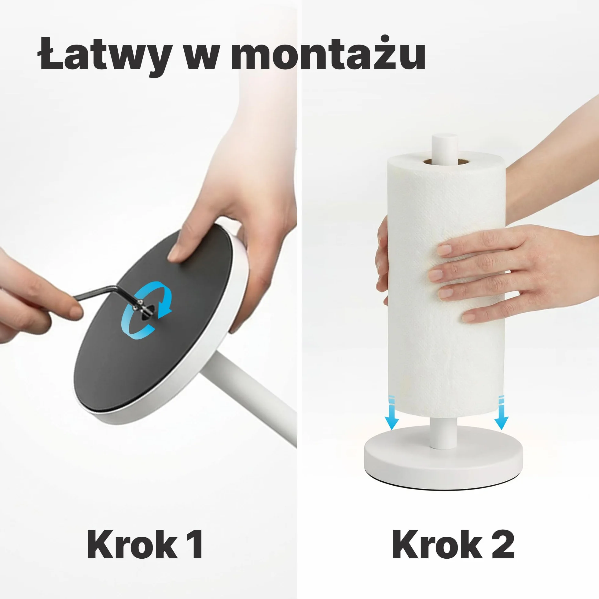 Minismus Uchwyt na ręczniki papierowe kuchenne, stal nierdzewna z obciążonym cokołem i antypoślizgową podkładką dla maksymalnej stabilności, stojący uchwyt na ręczniki papierowe kuchenne (biały)