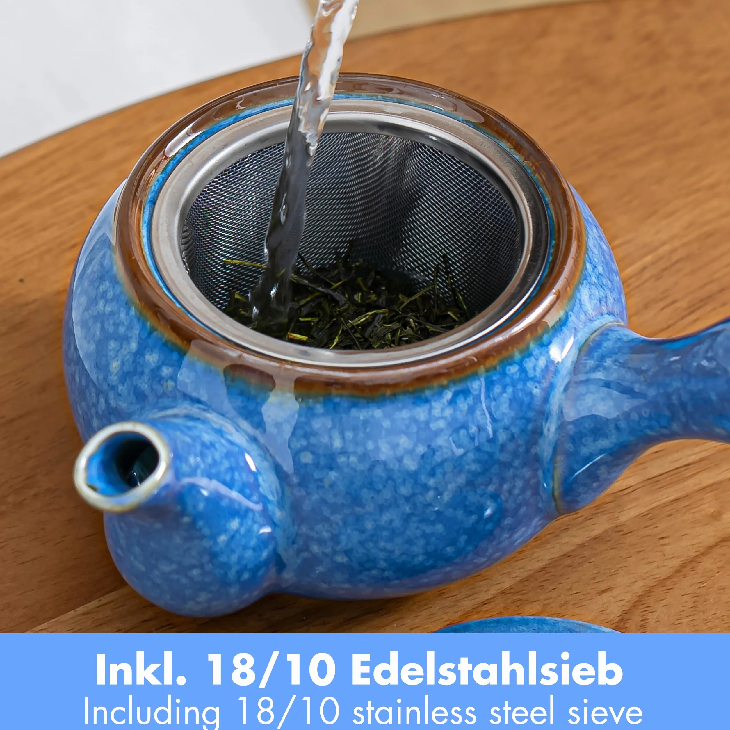 Japoński zestaw do herbaty Kyusu 320 ml z sitkiem stal nierdzewna 4 filiżanki 110 ml
