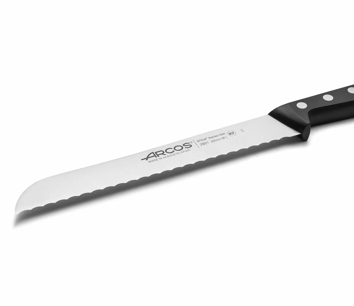 Arcos Nóż do chleba 20 cm Nitrum ze stali nierdzewnej i ostrze 200 mm, uzyskaj dużą różnorodność cięć do jedzenia, idealny nóż do codziennego użytku domowego, seria uniwersalna, kolor czarny
