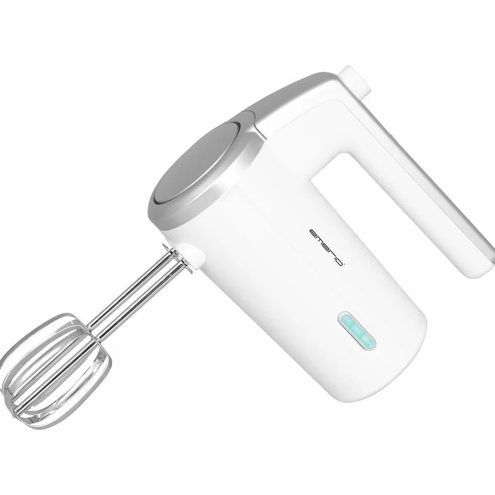 EMERIO HM-126681 bezprzewodowy mikser ręczny z akumulatorem – 2 pręty mieszające – 3 prędkości – 2000 mAh/7,4 V – bez BPA – wskaźnik poziomu baterii – kabel do ładowania USB – do 10 cykli po 3 minuty