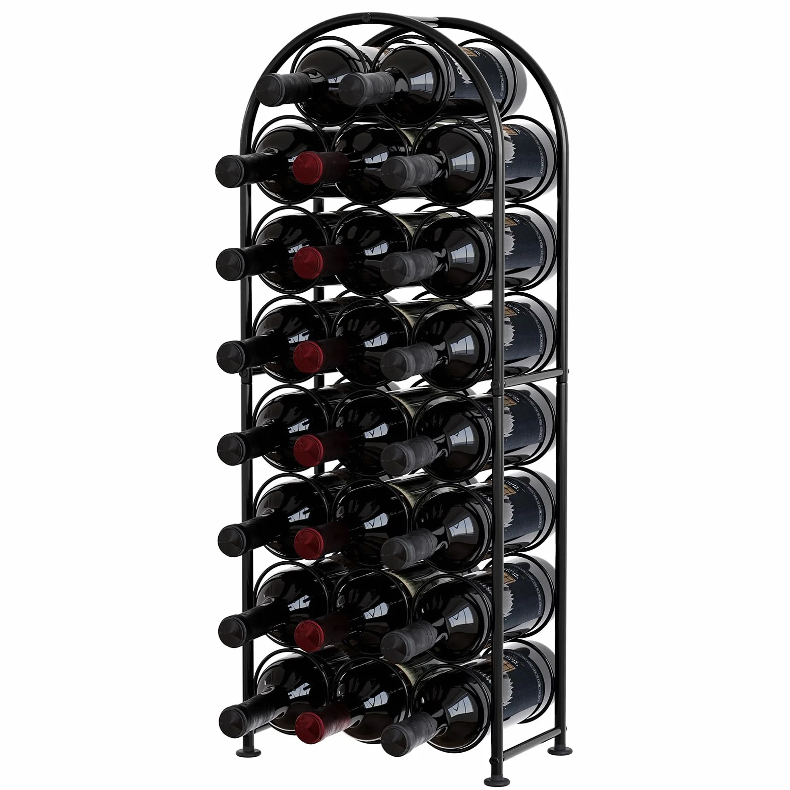 EasyPAG Stojak na Wino 23 Butelki Metal Podłogowe Wolnostojące,Regał na Butelki,Uchwyt na Wino,Stojak do Przechowywania Wina do Domu & Kuchni,Czarny