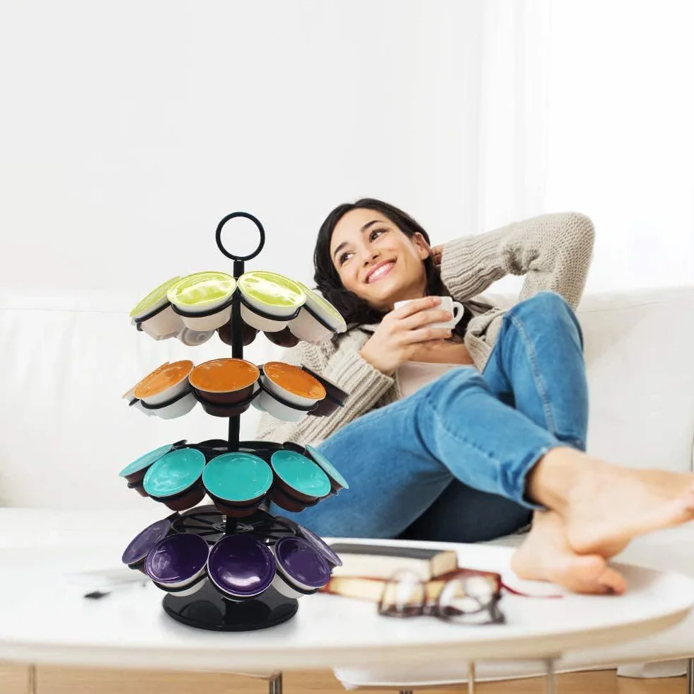 Wdmiya Pojemnik na kapsułki do kawy Dolce Gusto, obrotowa półka na kapsułki do kawy, stojak na kapsułki Dolce Gusto na 36 sztuk (bez kapsułek kawowych)